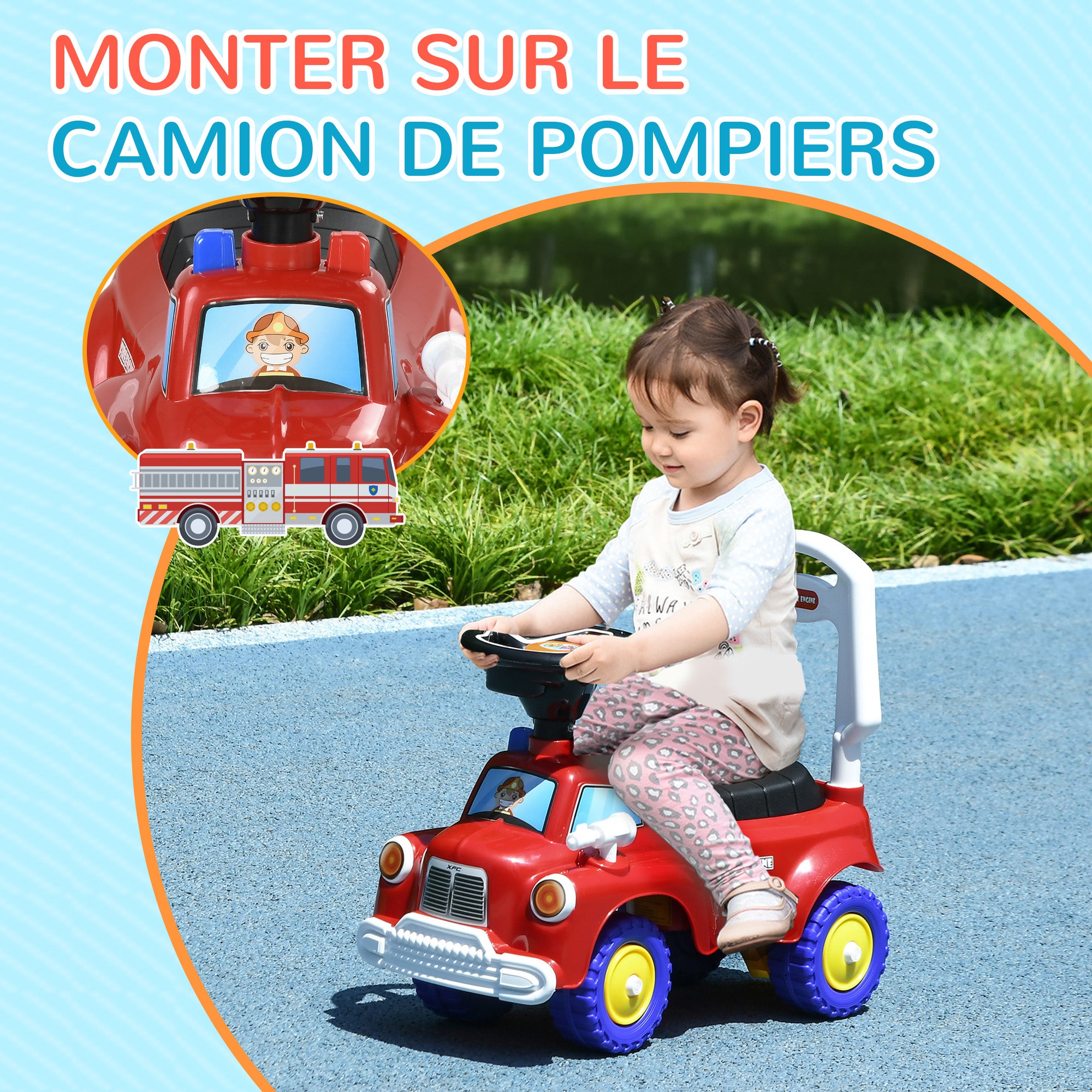 Push Car Walker Children's Fire Truck Push Toy 18-36 Months Storage Compartment Lights Music Red