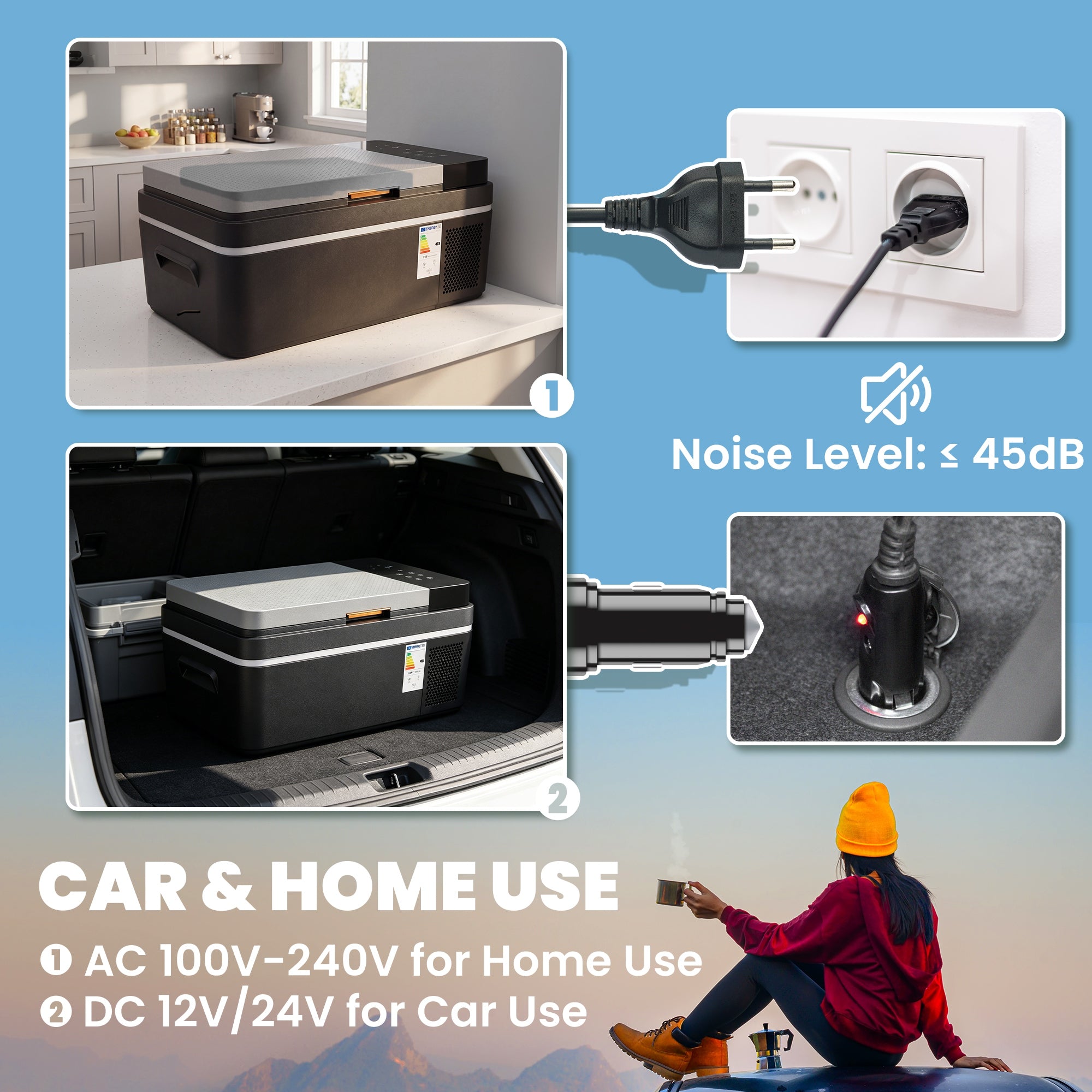 Compressor Cooler 20L -4°F to 68°F Portable Electric Fridge with App Control, LED Light, USB, Battery Protection, 12/24V DC & 100–240V AC for Car & Truck