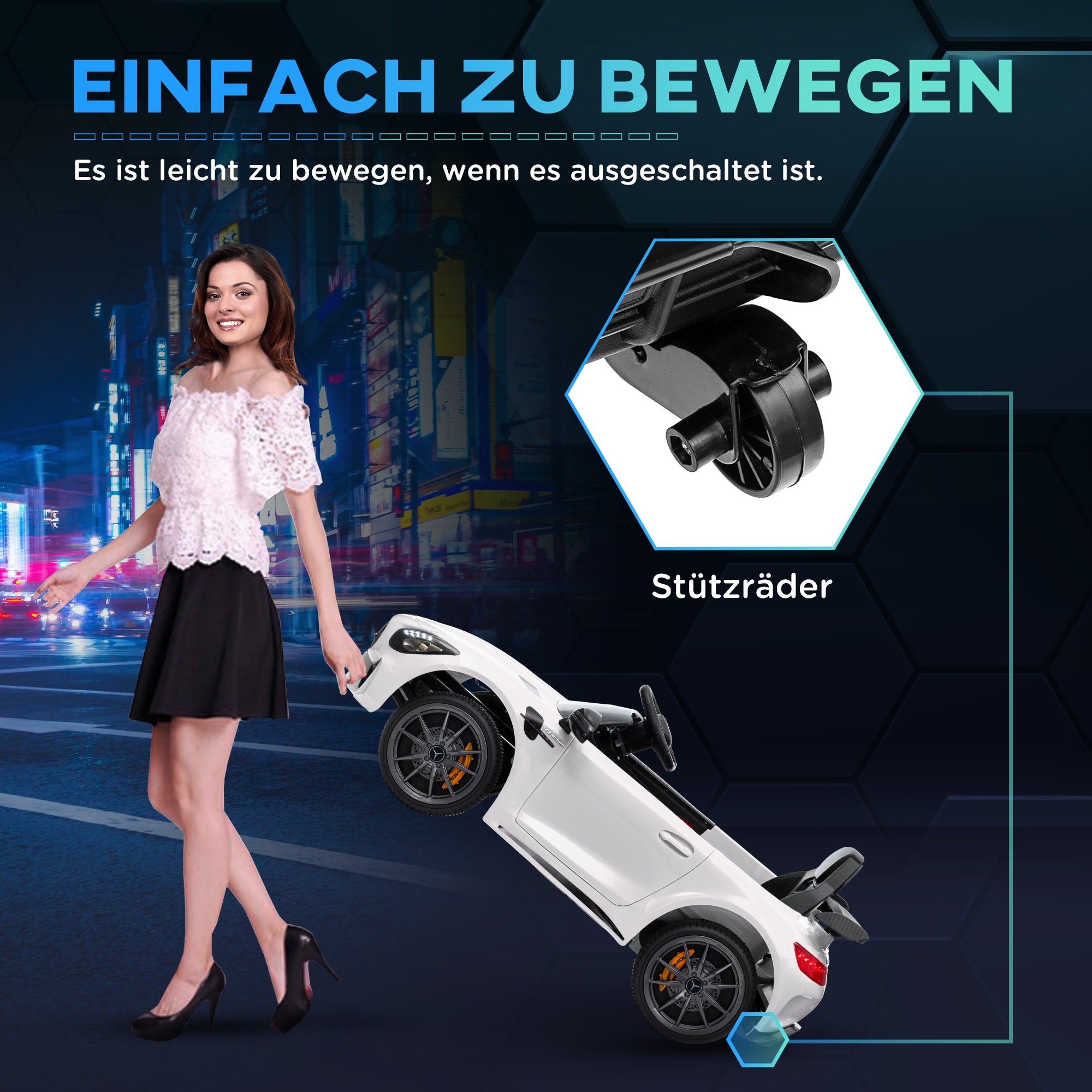 Kids Electric Car 12V Children's Car with 2.4G Remote Control, Kids Vehicle with Horn, MP3, Music, Soft Start, Reverse Function 3-5 km/h Electric Vehicle for 3-6 Years, White