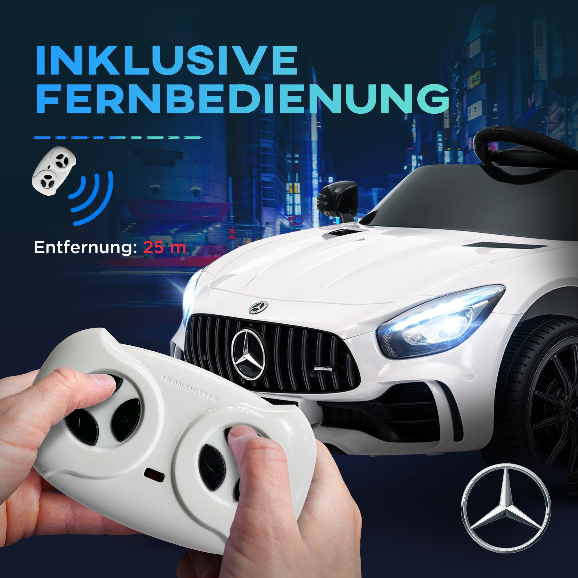 Kids Electric Car 12V Children's Car with 2.4G Remote Control, Kids Vehicle with Horn, MP3, Music, Soft Start, Reverse Function 3-5 km/h Electric Vehicle for 3-6 Years, White