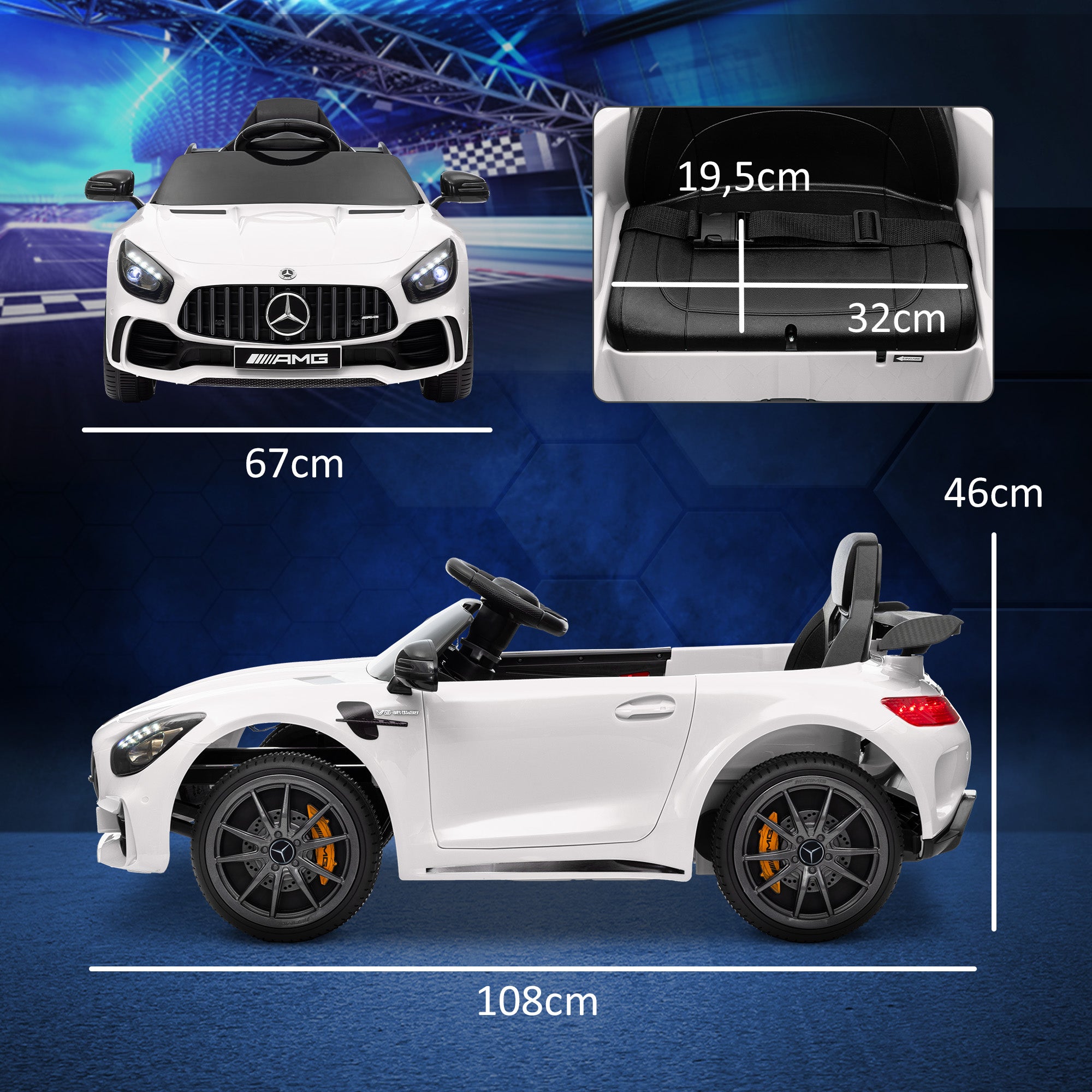 Kids Electric Car 12V Children's Car with 2.4G Remote Control, Kids Vehicle with Horn, MP3, Music, Soft Start, Reverse Function 3-5 km/h Electric Vehicle for 3-6 Years, White