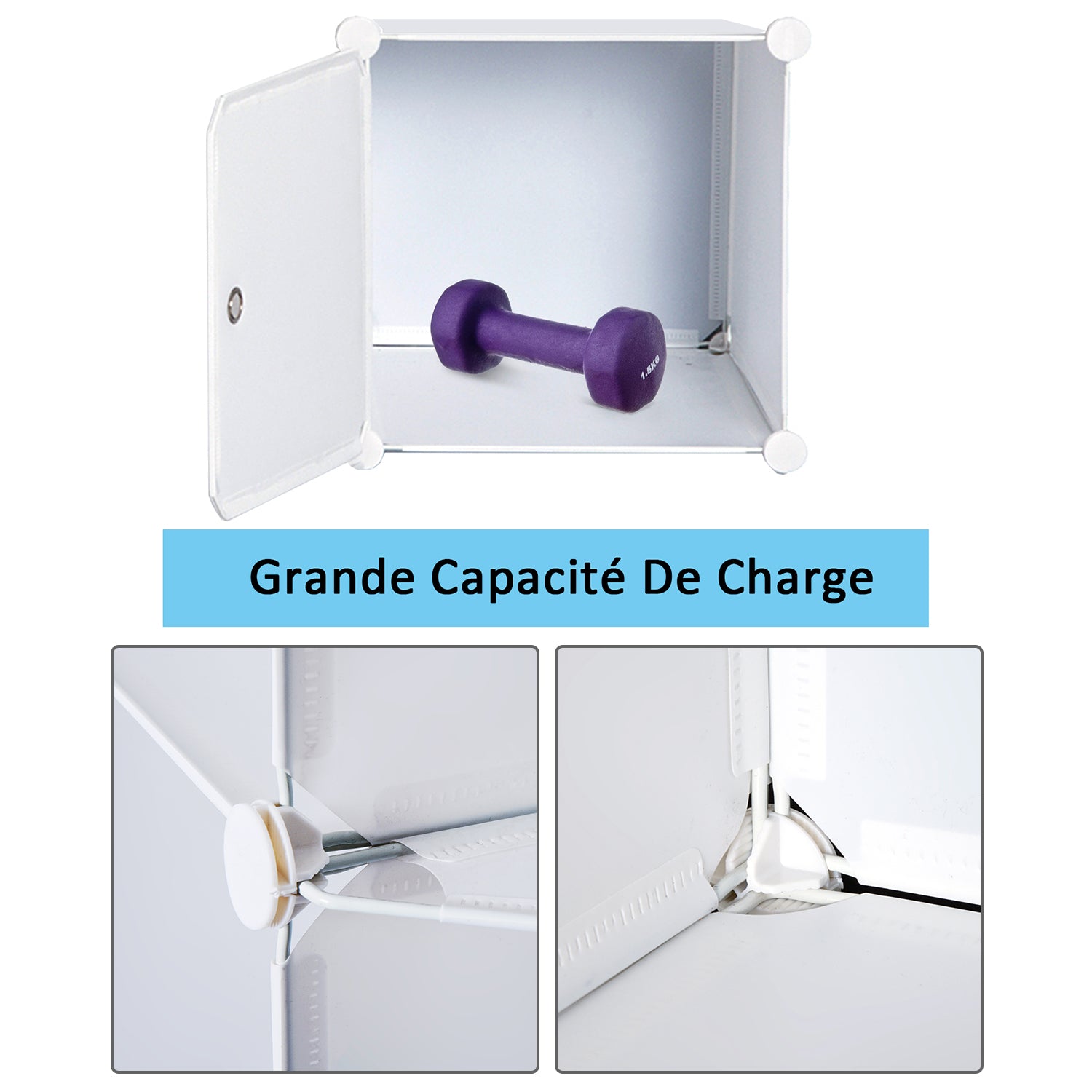 Modular Multi-Storage Cube Wardrobe 10 Cubes + 2 Shelves + Decorative Stickers 111L x 47W x 145H cm in White Plastic