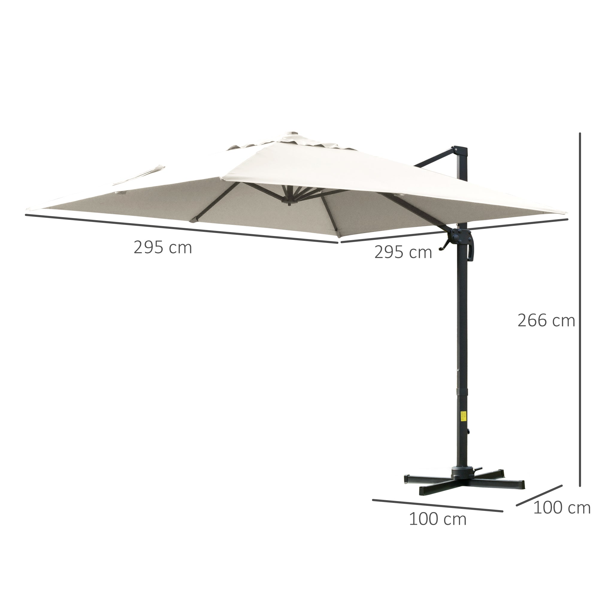 Crank Garden Umbrella 3x3 m Tilt and 360° Rotatable, Decentralized Arm Umbrella with Cross Base, Polyester 250g/㎡ and Aluminum, Cream