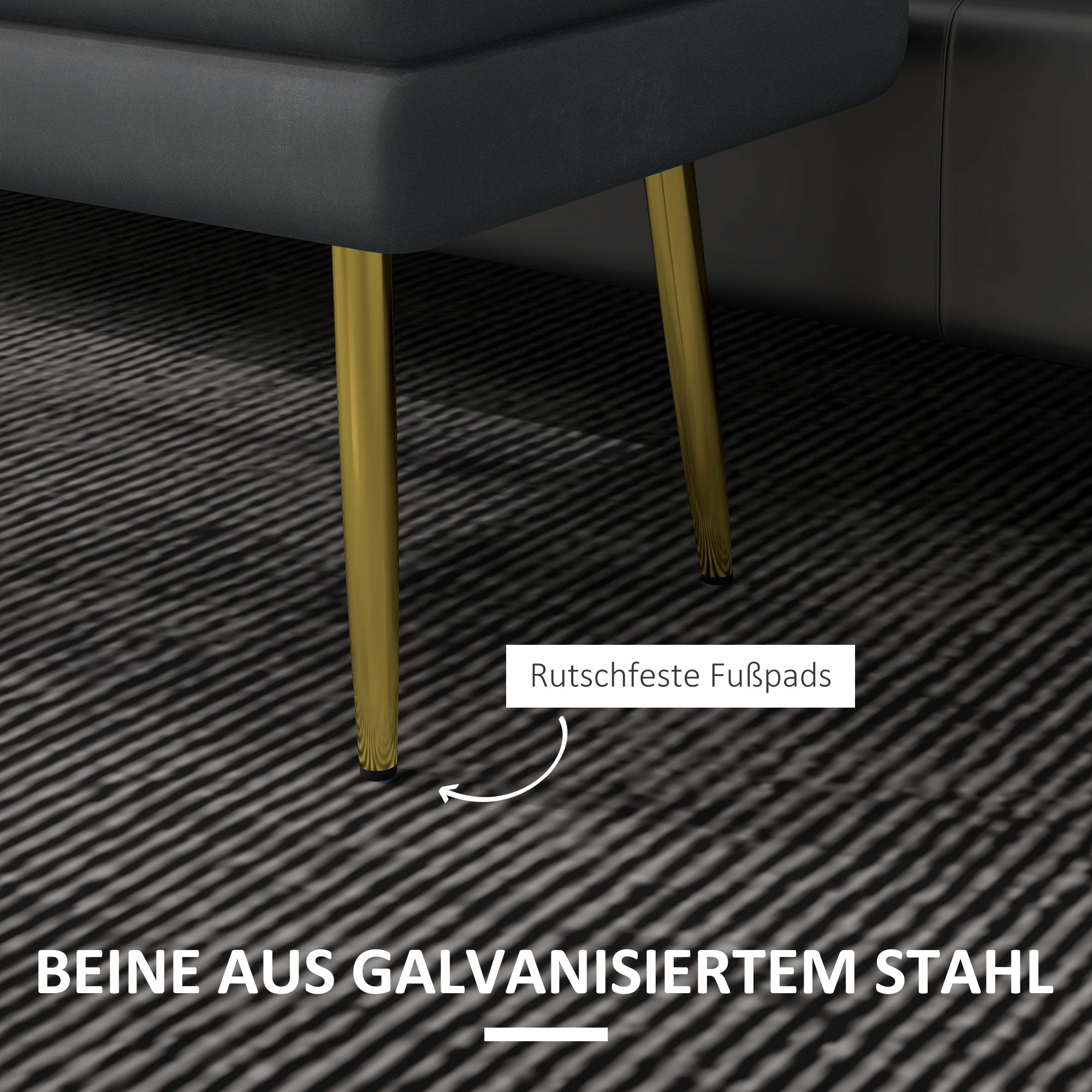 Storage Bench Padded Bench with Velvet Look, Storage Chest with Metal Legs, Storage Bench for Living Room Bedroom Hallway Gray, 79.5 x 37.5 x 43 cm