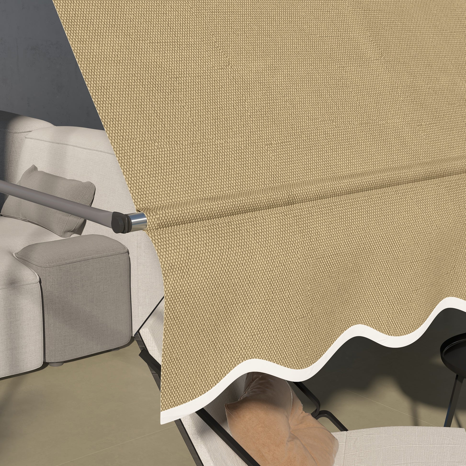 3x1.2m Manual Retractable Awning Exterior Terrace Roll-up Height Adjustable with Crank 210-300cm No Drill UV30+ Protection for Balcony Garden Beige