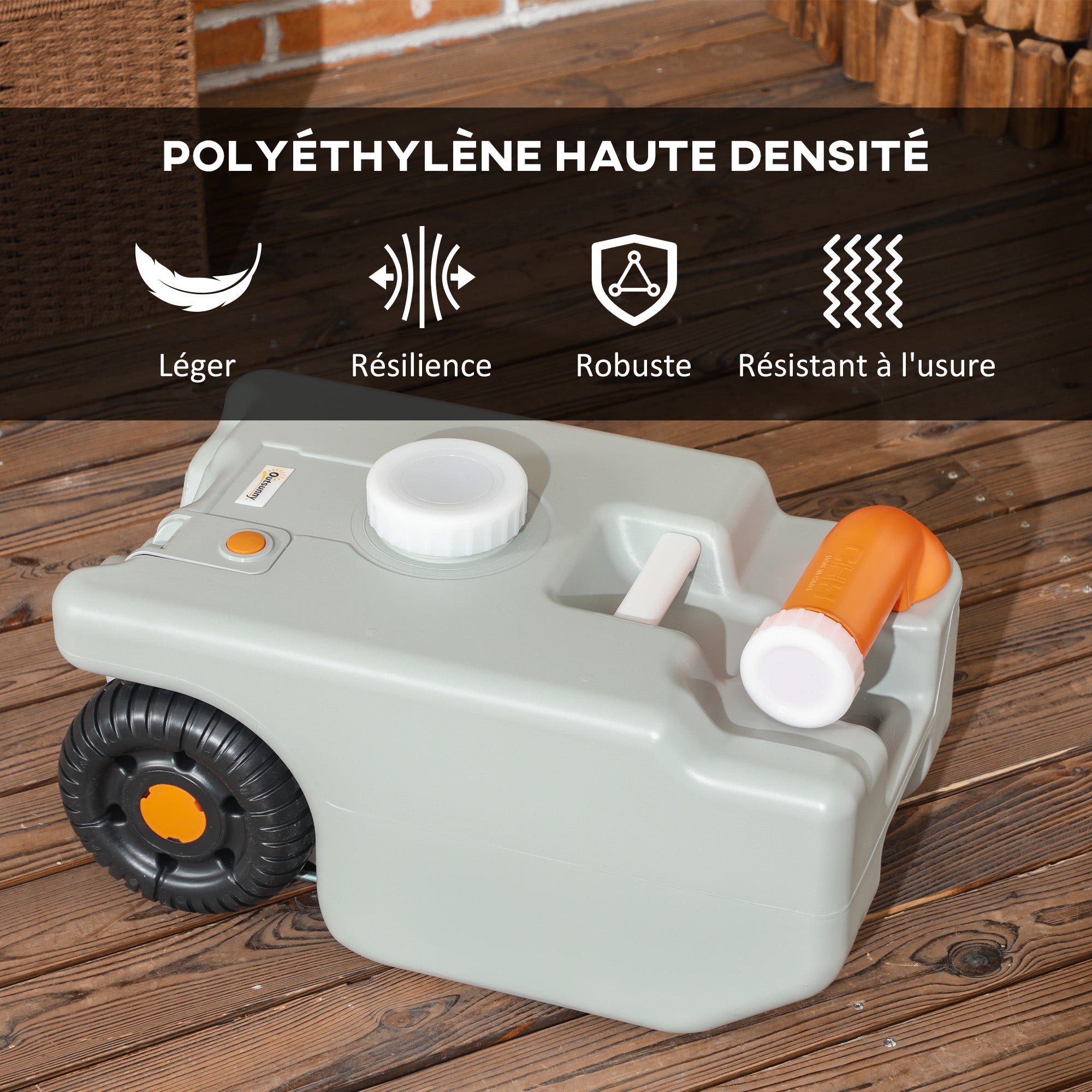Portable Water Tank with Wheels for Camping, 22 L, with Rotating Drain Spout, Filling Indicator, Foldable Handle, for Caravans, Campers, Gray