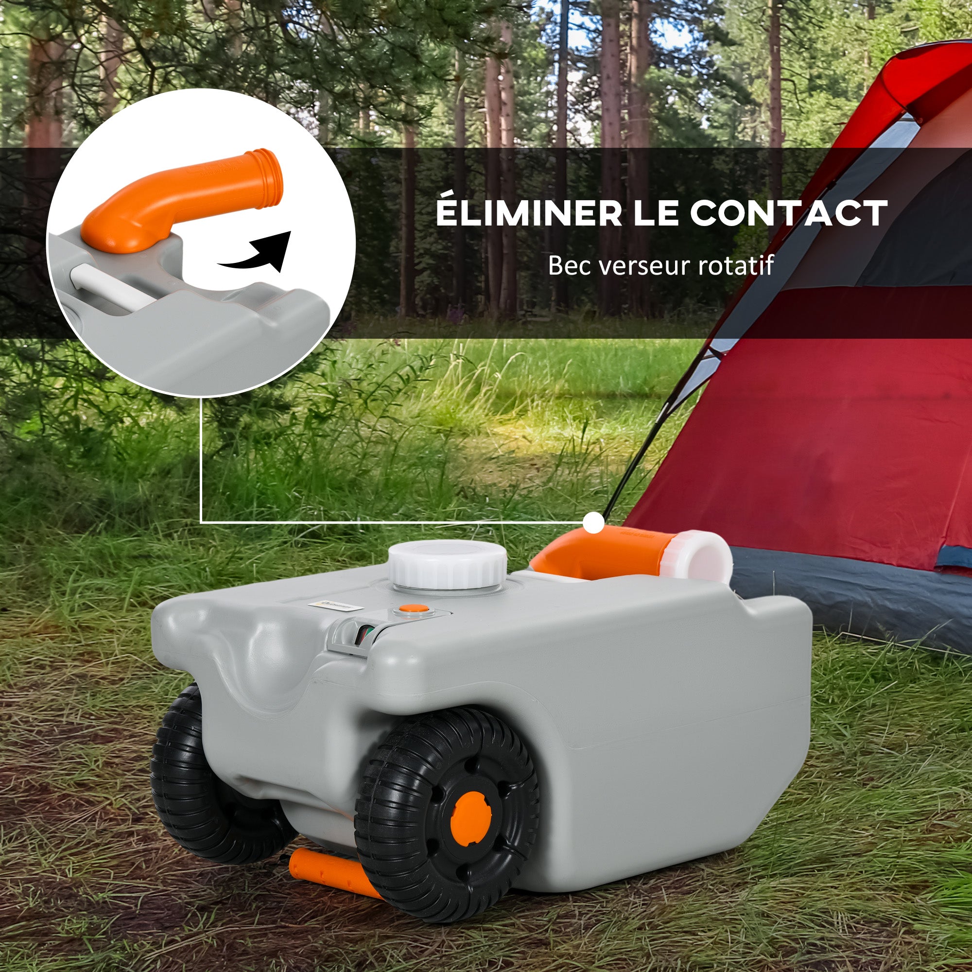 Portable Water Tank with Wheels for Camping, 22 L, with Rotating Drain Spout, Filling Indicator, Foldable Handle, for Caravans, Campers, Gray
