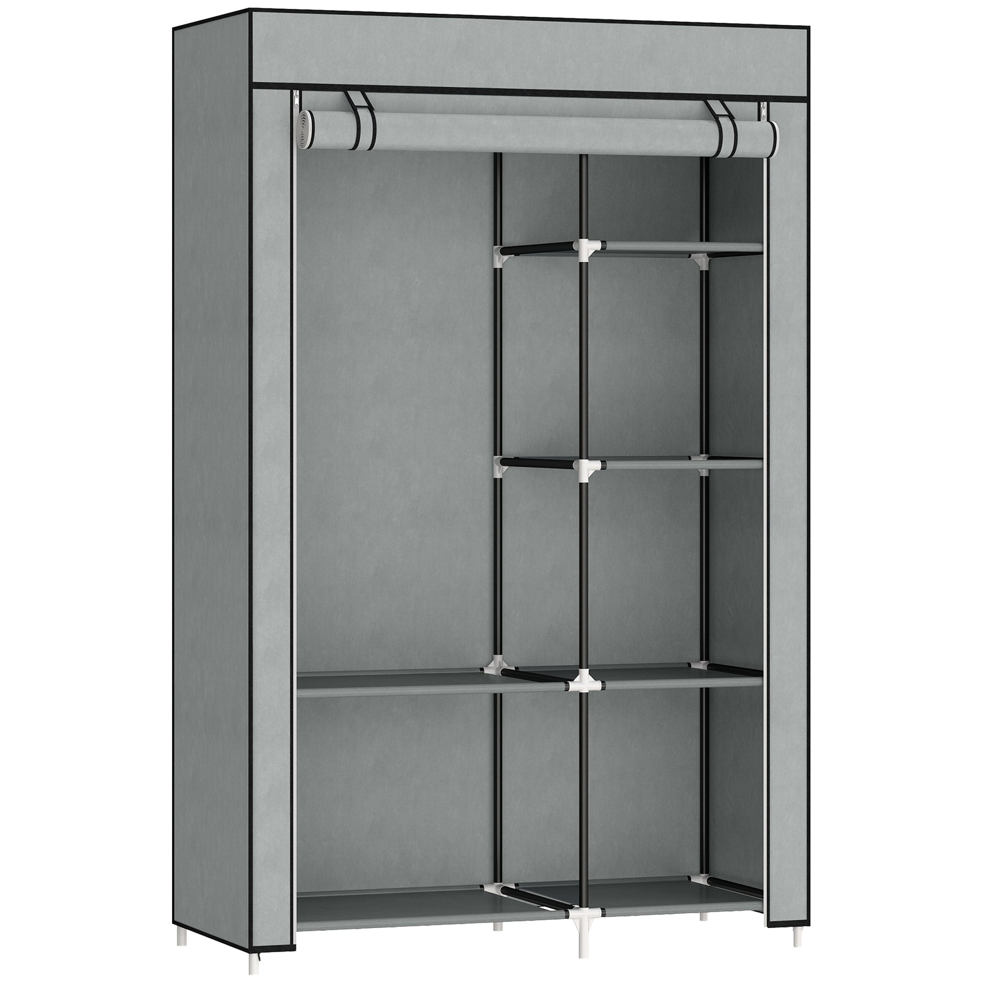 Wardrobe Fabric Closet with 6 Shelves, Clothes Rail, Zipper Folding Closet for Dressing Room Bedroom, 103 x 43 x 162.5 cm, Light Gray