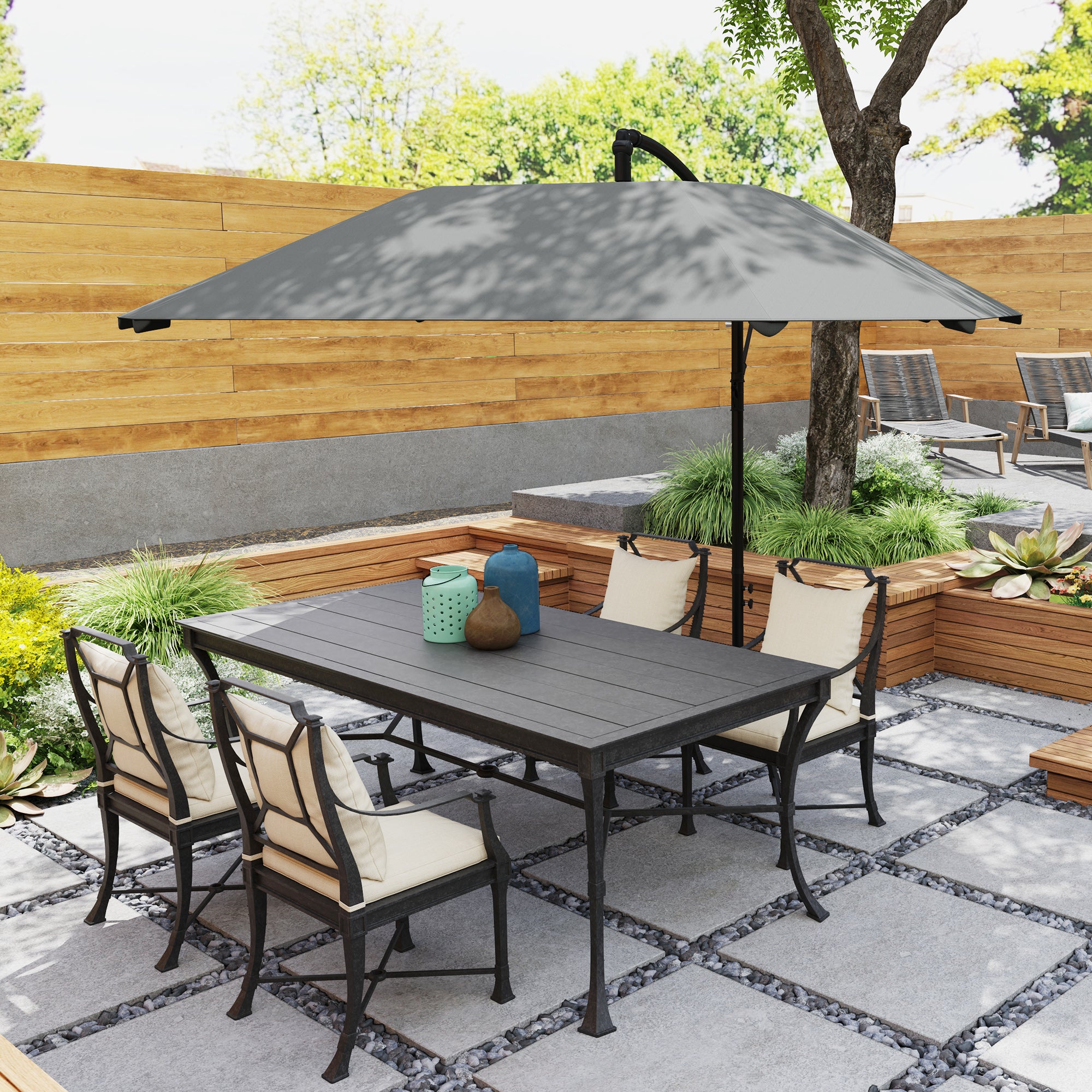 Cantilever Umbrella Aluminum Ø 260 cm Sunshade, waterproof crank umbrella with stand, crank, windproof, tiltable market umbrella, tiltable garden umbrella sun protection for balcony garden terrace dark gray