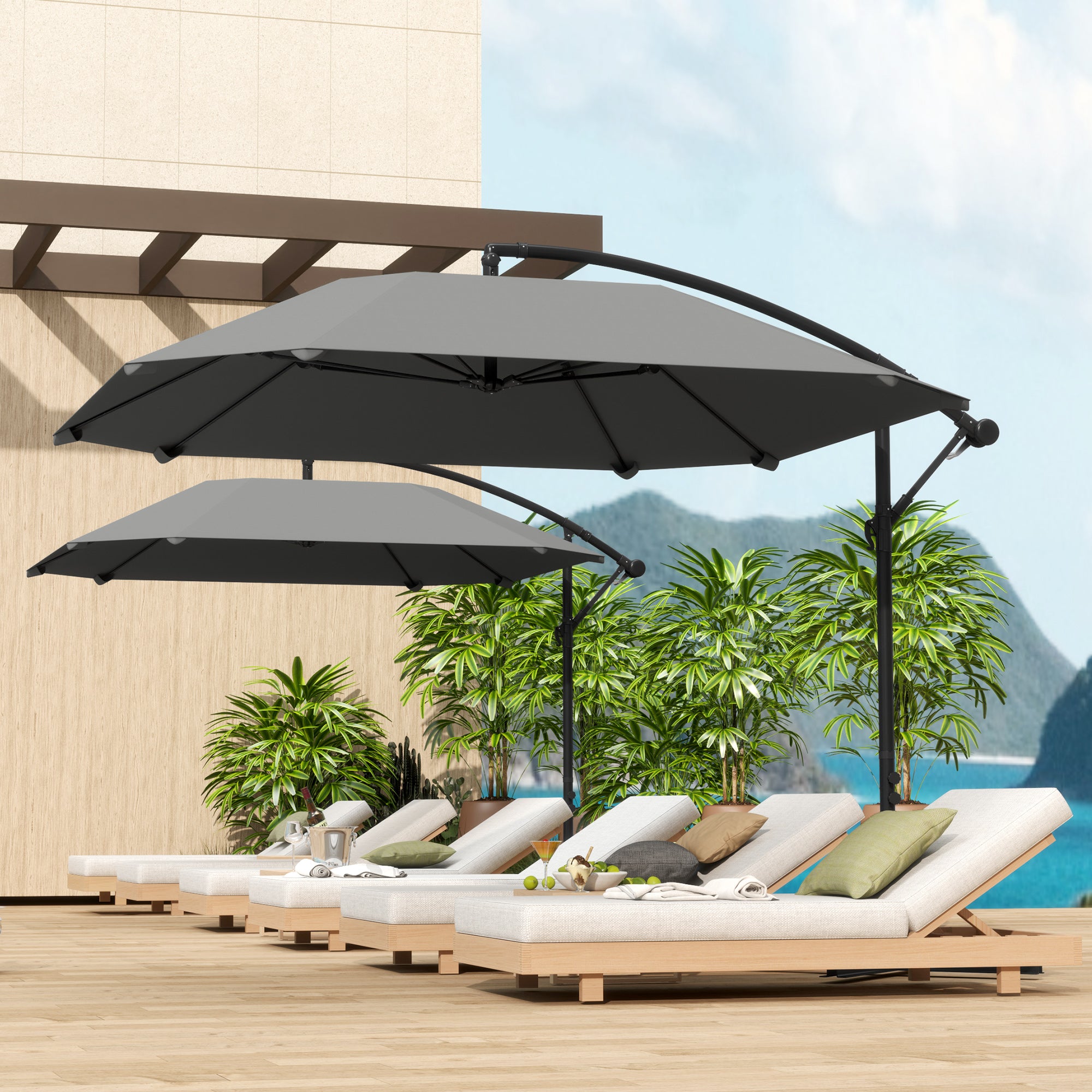 Cantilever Umbrella Aluminum Ø 260 cm Sunshade, waterproof crank umbrella with stand, crank, windproof, tiltable market umbrella, tiltable garden umbrella sun protection for balcony garden terrace dark gray