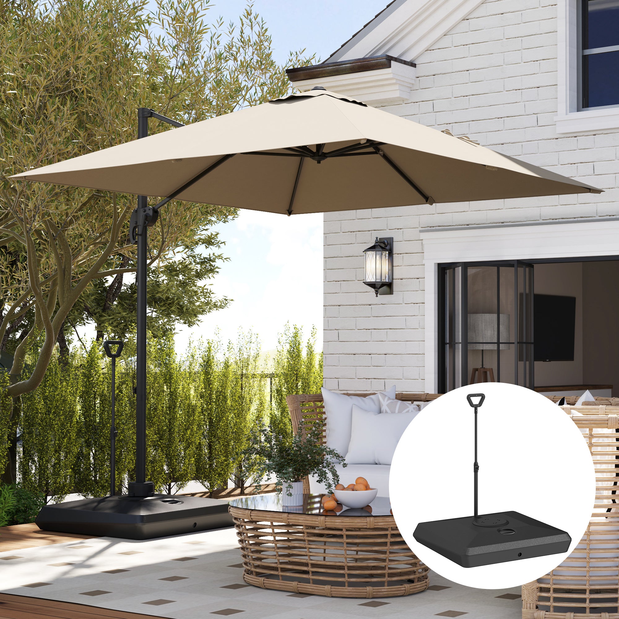 Umbrella Stand for up to 160 kg Fillable Cantilever Umbrella Stand, Umbrella Stand with Wheels, Handle Square Umbrella Holder Umbrella Weight Stand for Umbrella 135/140/160mm, for Balcony Black