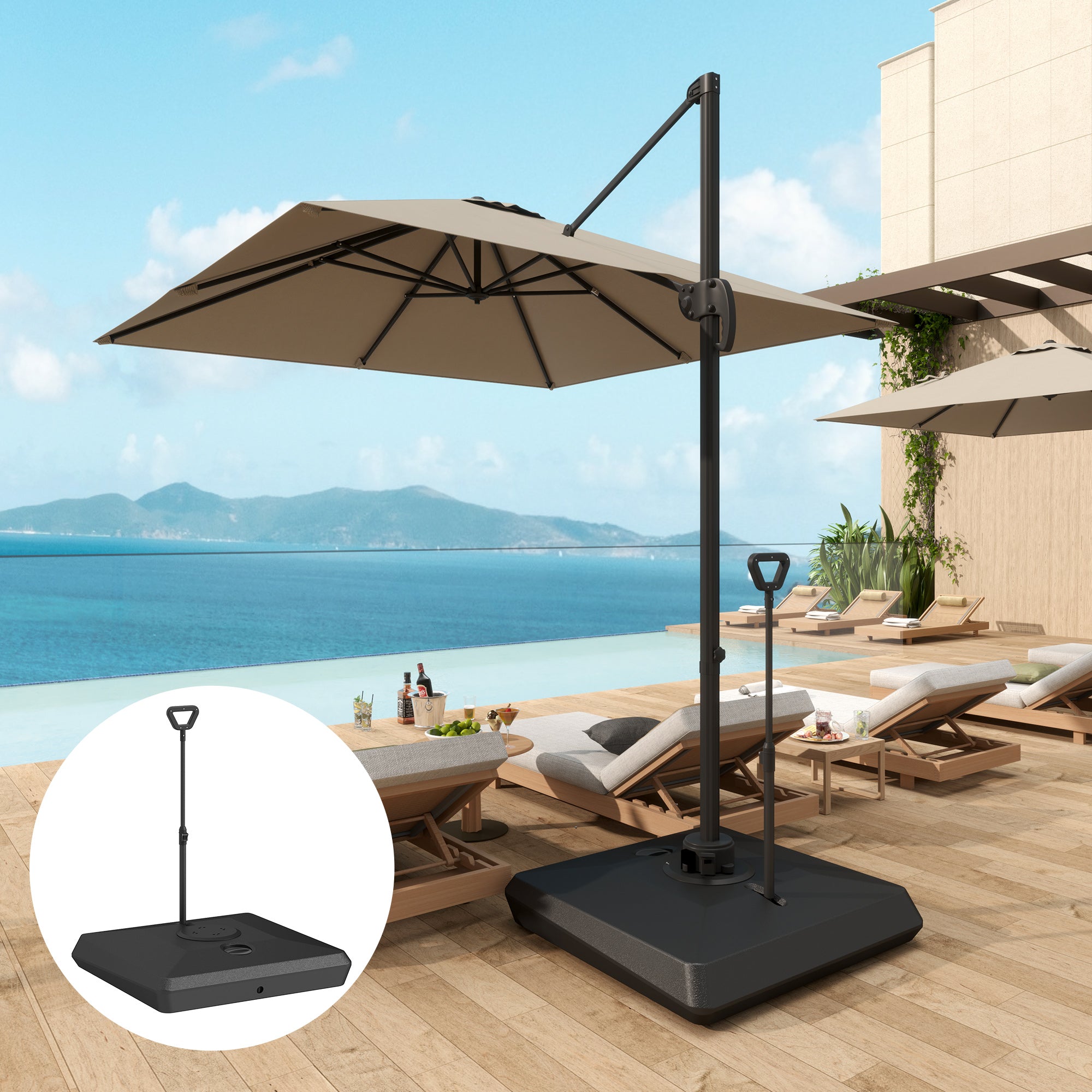 Umbrella Stand for up to 160 kg Fillable Cantilever Umbrella Stand, Umbrella Stand with Wheels, Handle Square Umbrella Holder Umbrella Weight Stand for Umbrella 135/140/160mm, for Balcony Black