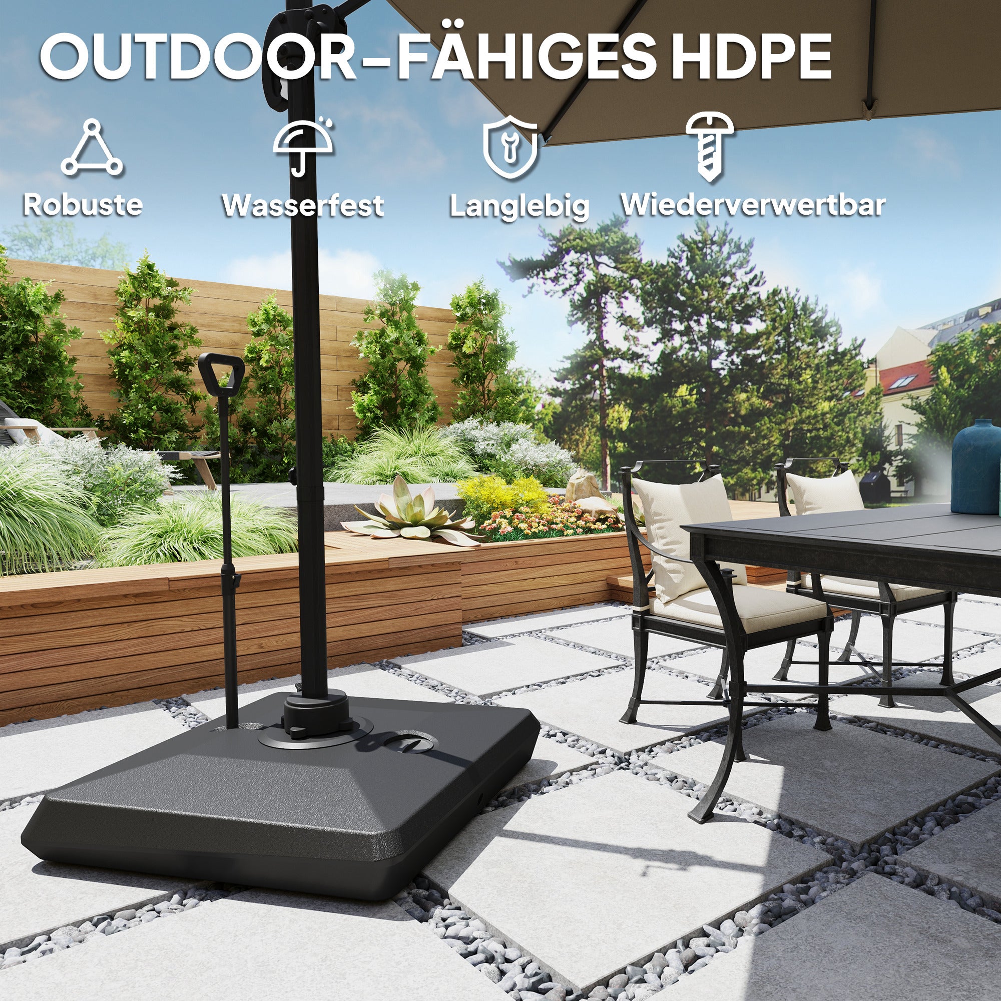 Umbrella Stand for up to 160 kg Fillable Cantilever Umbrella Stand, Umbrella Stand with Wheels, Handle Square Umbrella Holder Umbrella Weight Stand for Umbrella 135/140/160mm, for Balcony Black