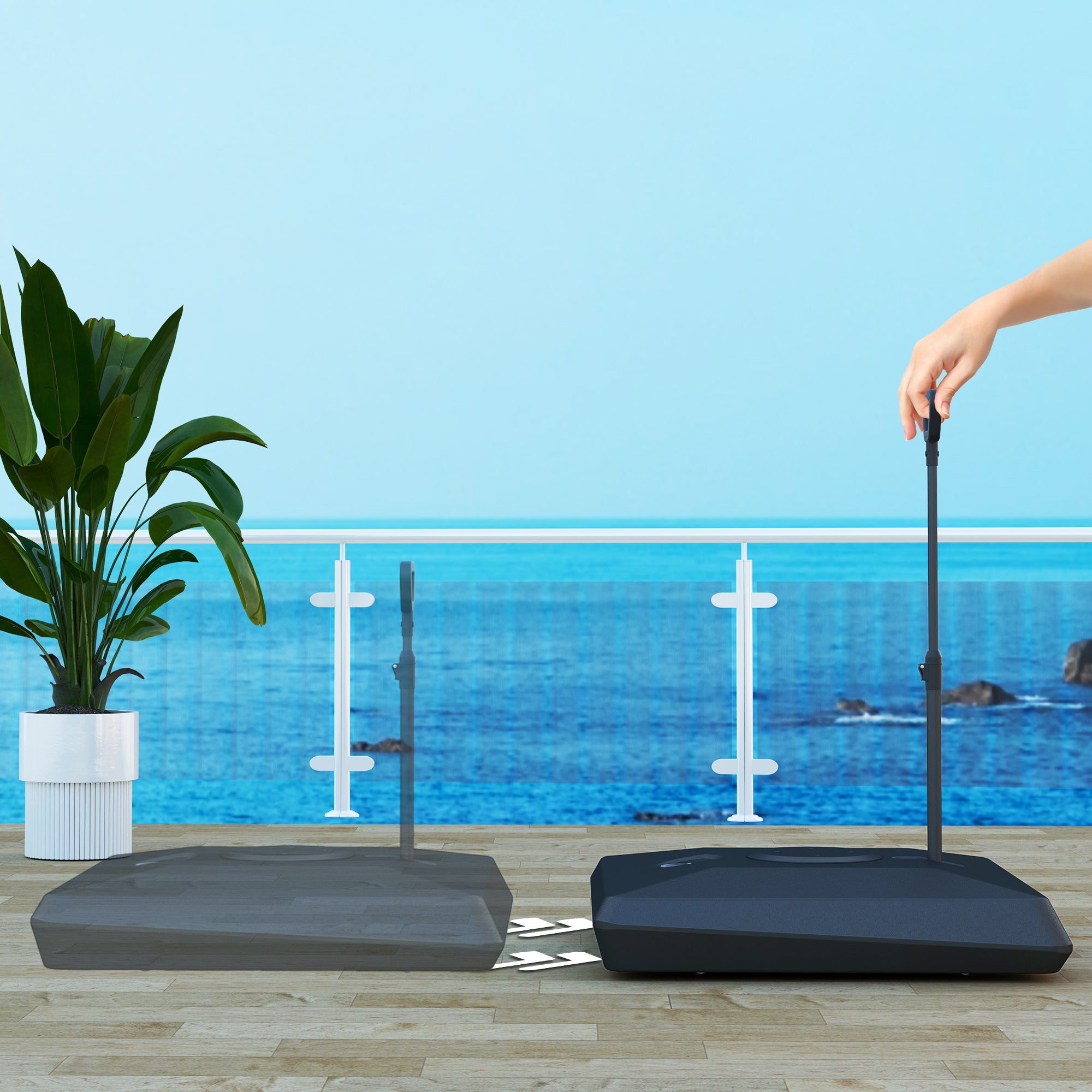 Umbrella Stand for up to 160 kg Fillable Cantilever Umbrella Stand, Umbrella Stand with Wheels, Handle Square Umbrella Holder Umbrella Weight Stand for Umbrella 135/140/160mm, for Balcony Black