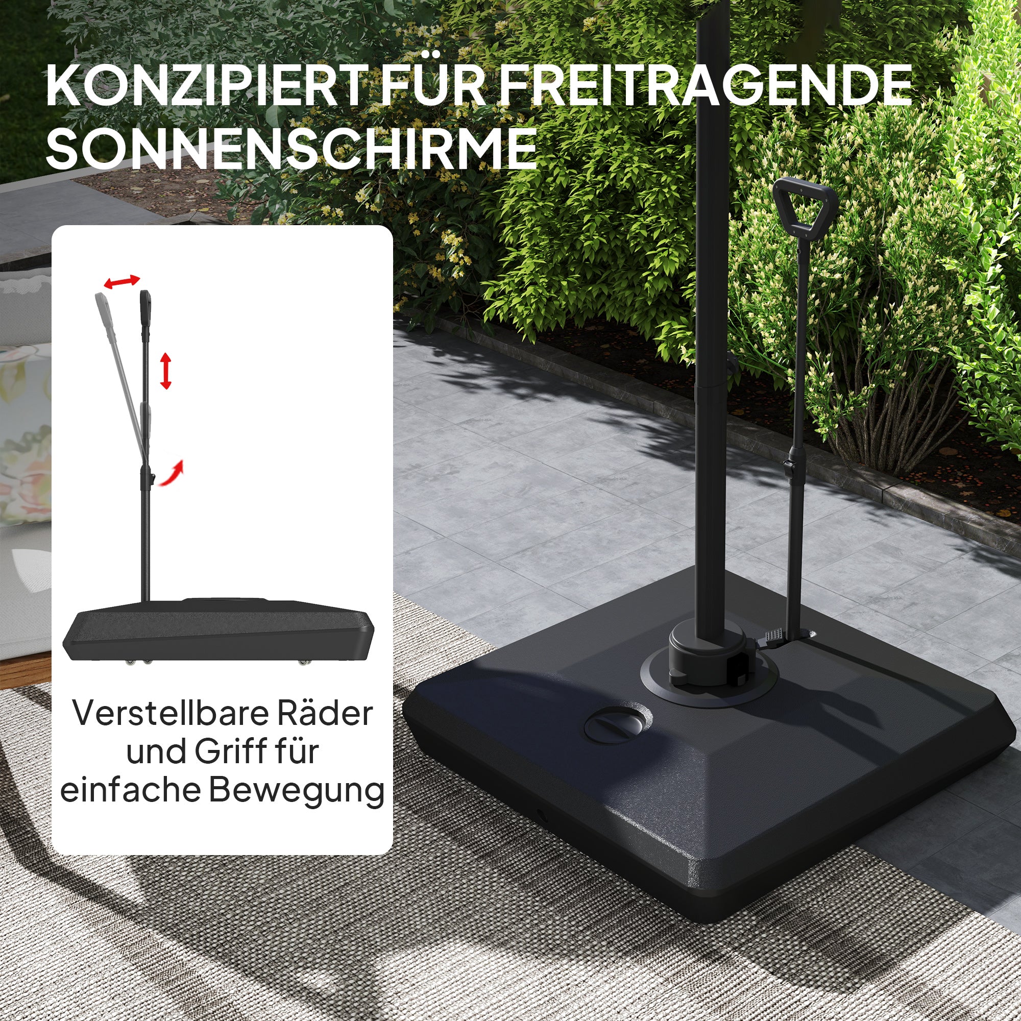 Umbrella Stand for up to 160 kg Fillable Cantilever Umbrella Stand, Umbrella Stand with Wheels, Handle Square Umbrella Holder Umbrella Weight Stand for Umbrella 135/140/160mm, for Balcony Black