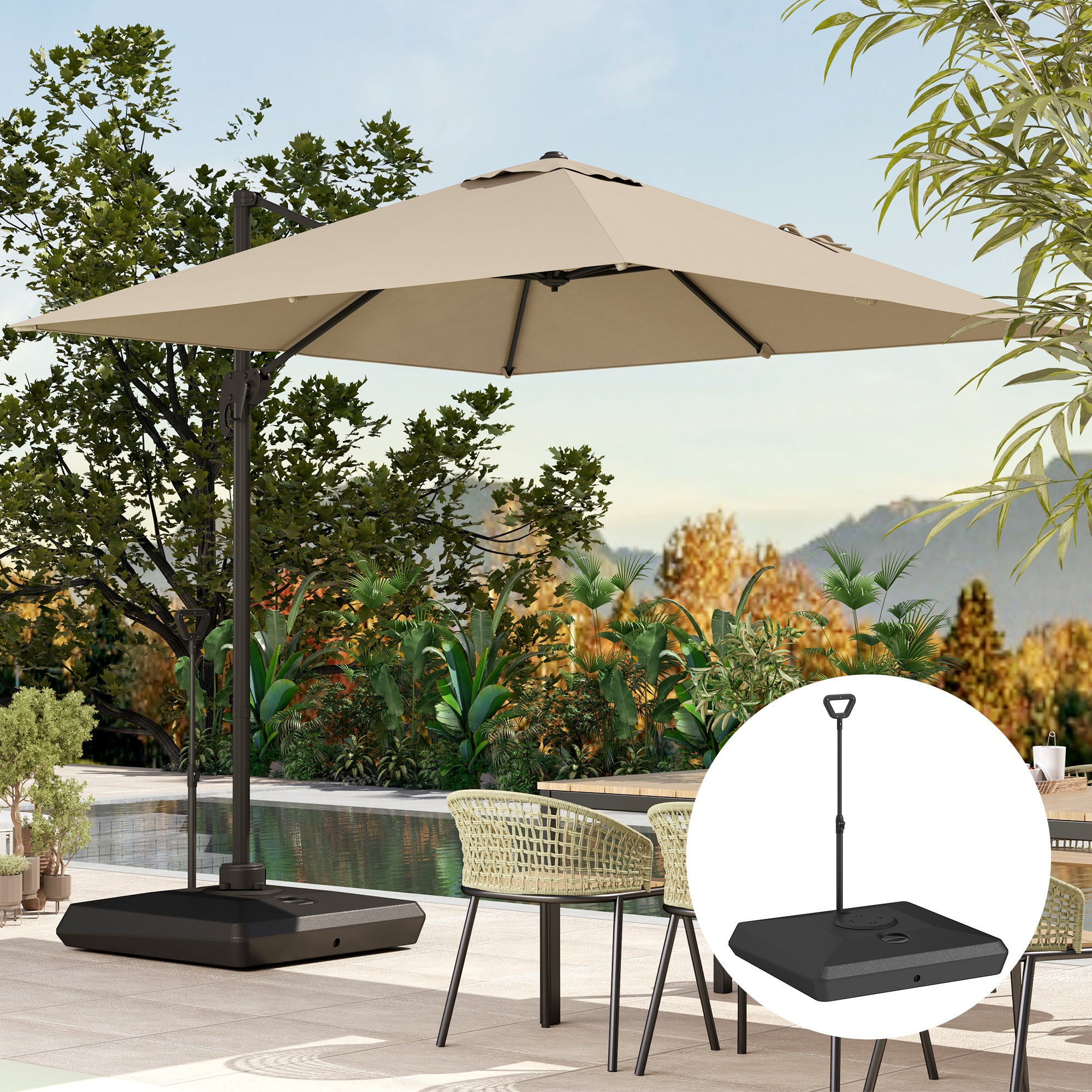 Umbrella Stand for up to 160 kg Fillable Cantilever Umbrella Stand, Umbrella Stand with Wheels, Handle Square Umbrella Holder Umbrella Weight Stand for Umbrella 135/140/160mm, for Balcony Black