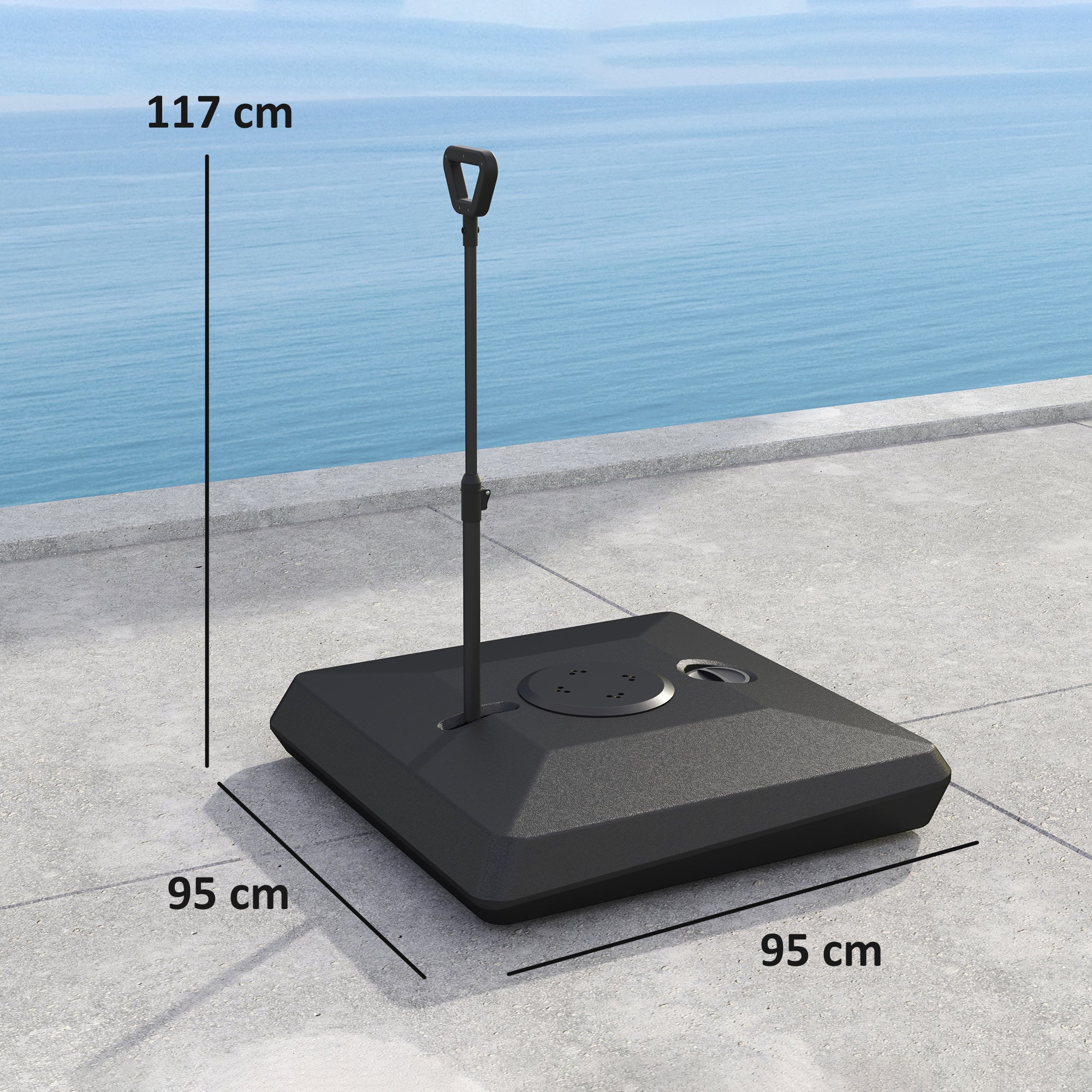 Umbrella Stand for up to 160 kg Fillable Cantilever Umbrella Stand, Umbrella Stand with Wheels, Handle Square Umbrella Holder Umbrella Weight Stand for Umbrella 135/140/160mm, for Balcony Black