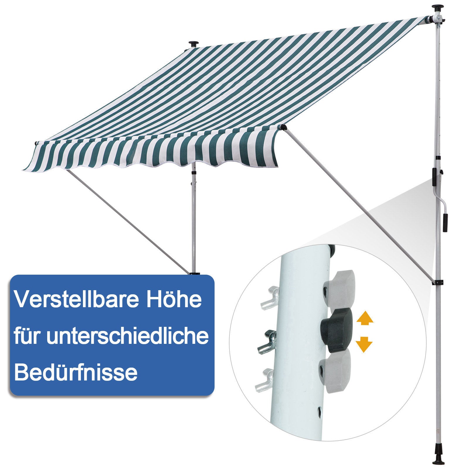 Clamp Awning with Hand Crank Height Adjustable Pivot Arm Awning Dirt-Repellent, Weather-Resistant Balcony Awning 150cm Wide Patio Awning for Terrace Balcony Porch Green