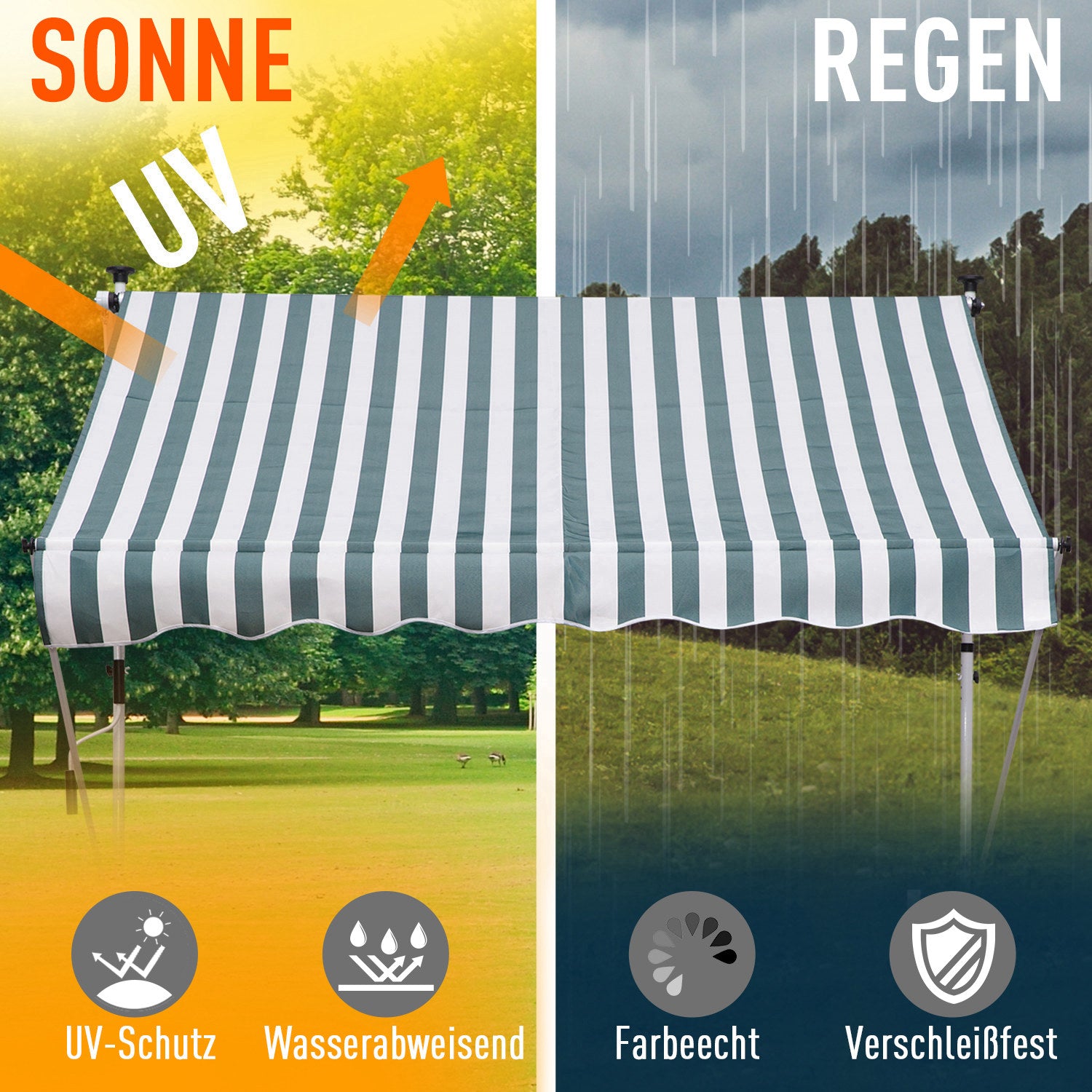 Clamp Awning with Hand Crank Height Adjustable Pivot Arm Awning Dirt-Repellent, Weather-Resistant Balcony Awning 150cm Wide Patio Awning for Terrace Balcony Porch Green