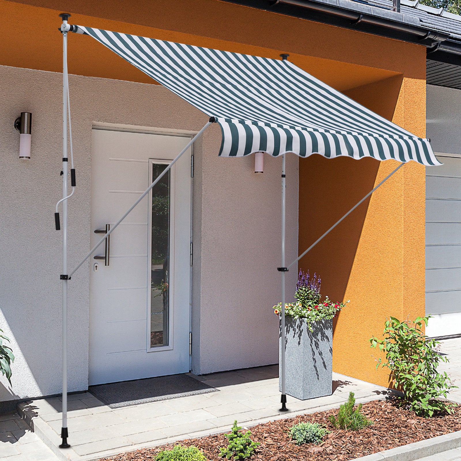 Clamp Awning with Hand Crank Height Adjustable Pivot Arm Awning Dirt-Repellent, Weather-Resistant Balcony Awning 150cm Wide Patio Awning for Terrace Balcony Porch Green