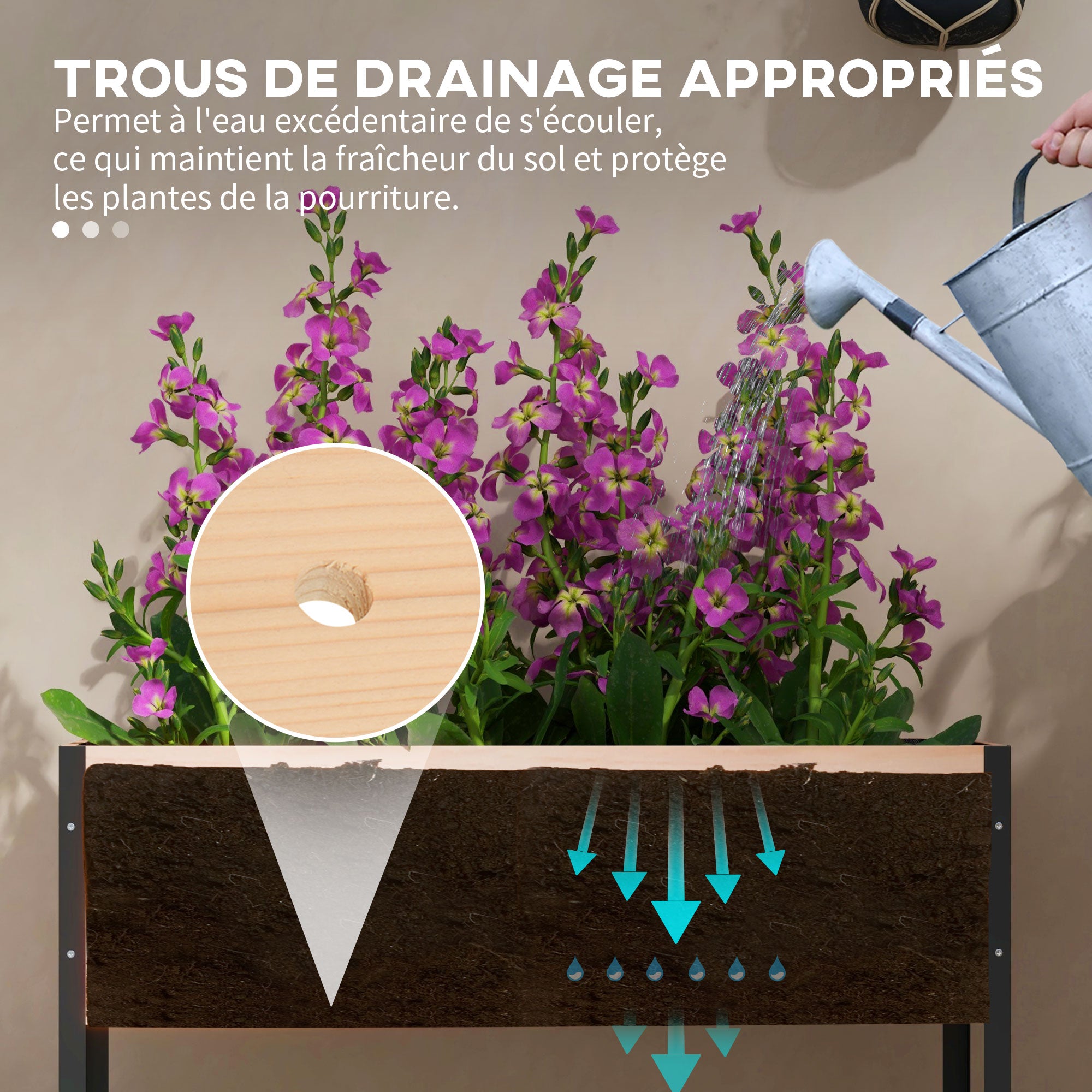 Raised Planter on Legs with 4 Wheels, Irrigation Inserts + Drainage Fleece included Spruce Wood and Metal