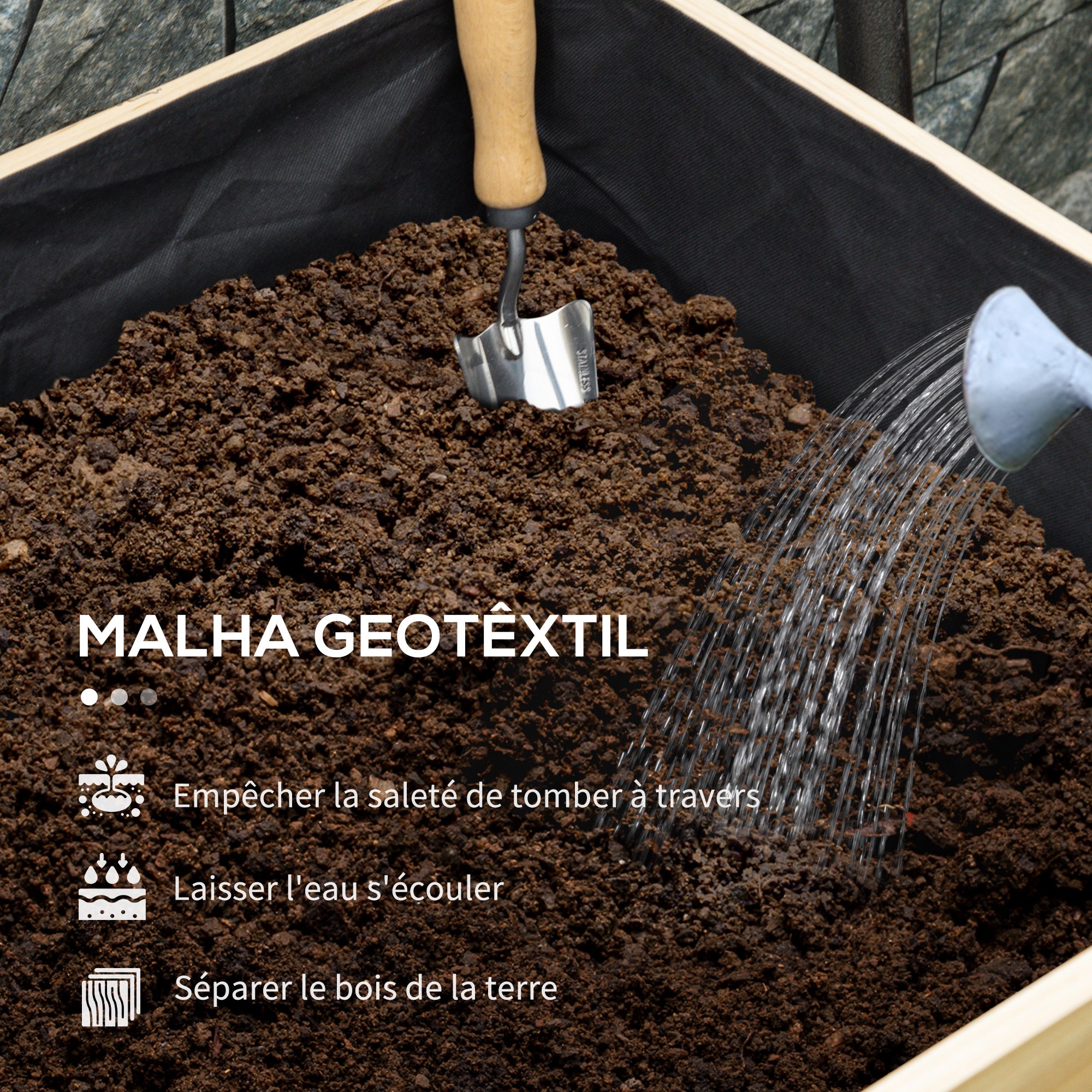 Raised Planter on Legs with 4 Wheels, Irrigation Inserts + Drainage Fleece included Spruce Wood and Metal