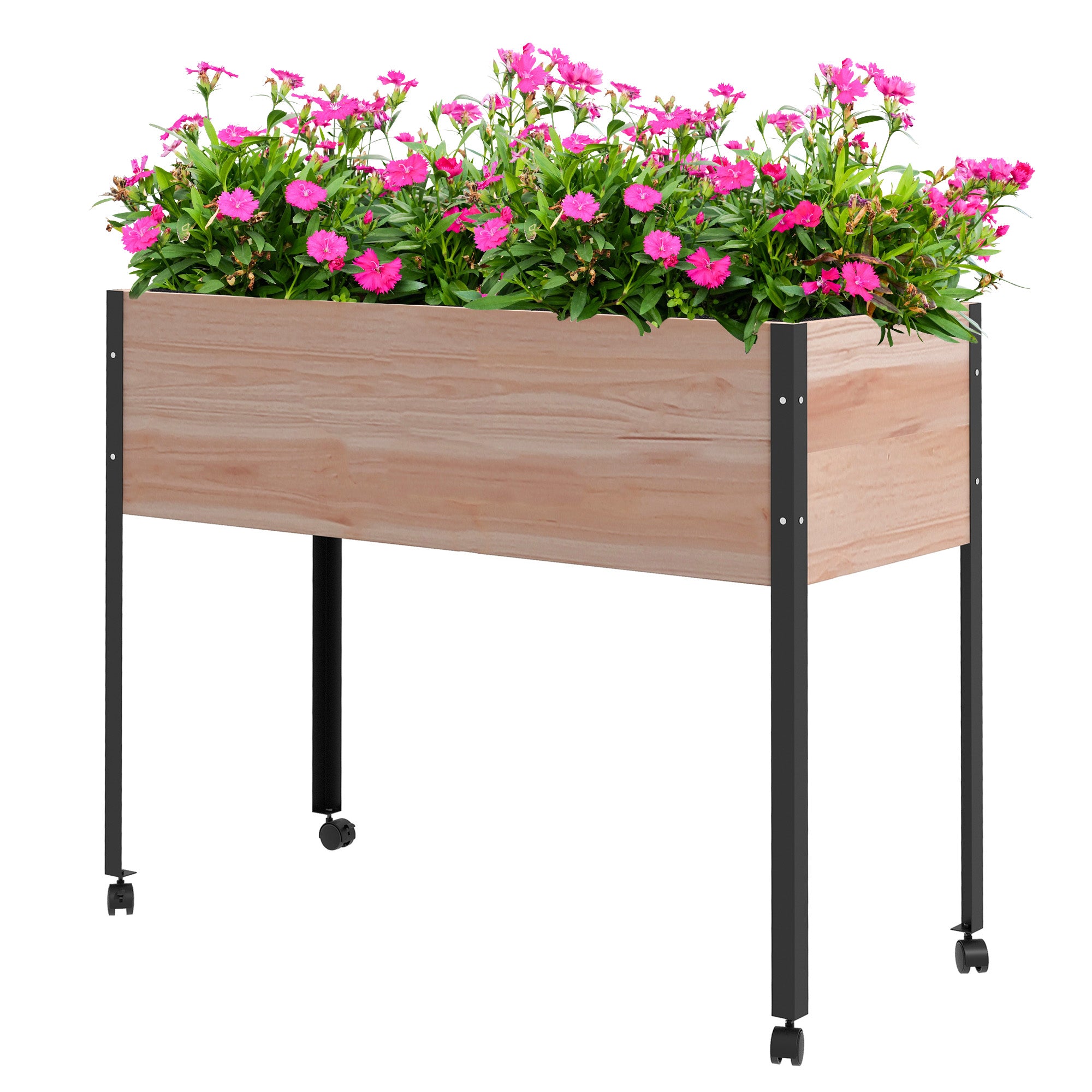 Raised Planter on Legs with 4 Wheels, Irrigation Inserts + Drainage Fleece included Spruce Wood and Metal