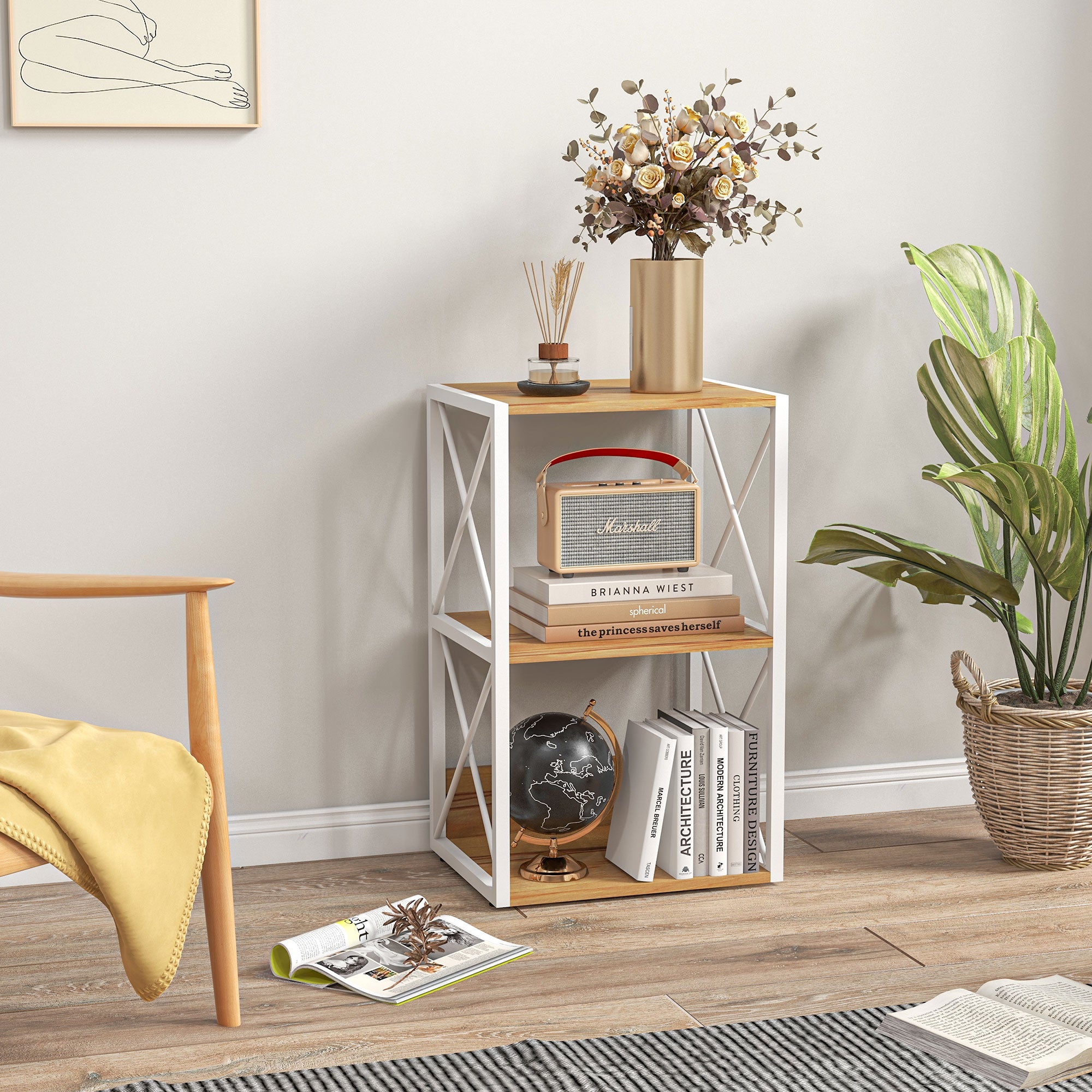 Shelf Unit for Living Room Kitchen, Bathroom 3-Tier Space Saver Wood 40x35x72.5cm