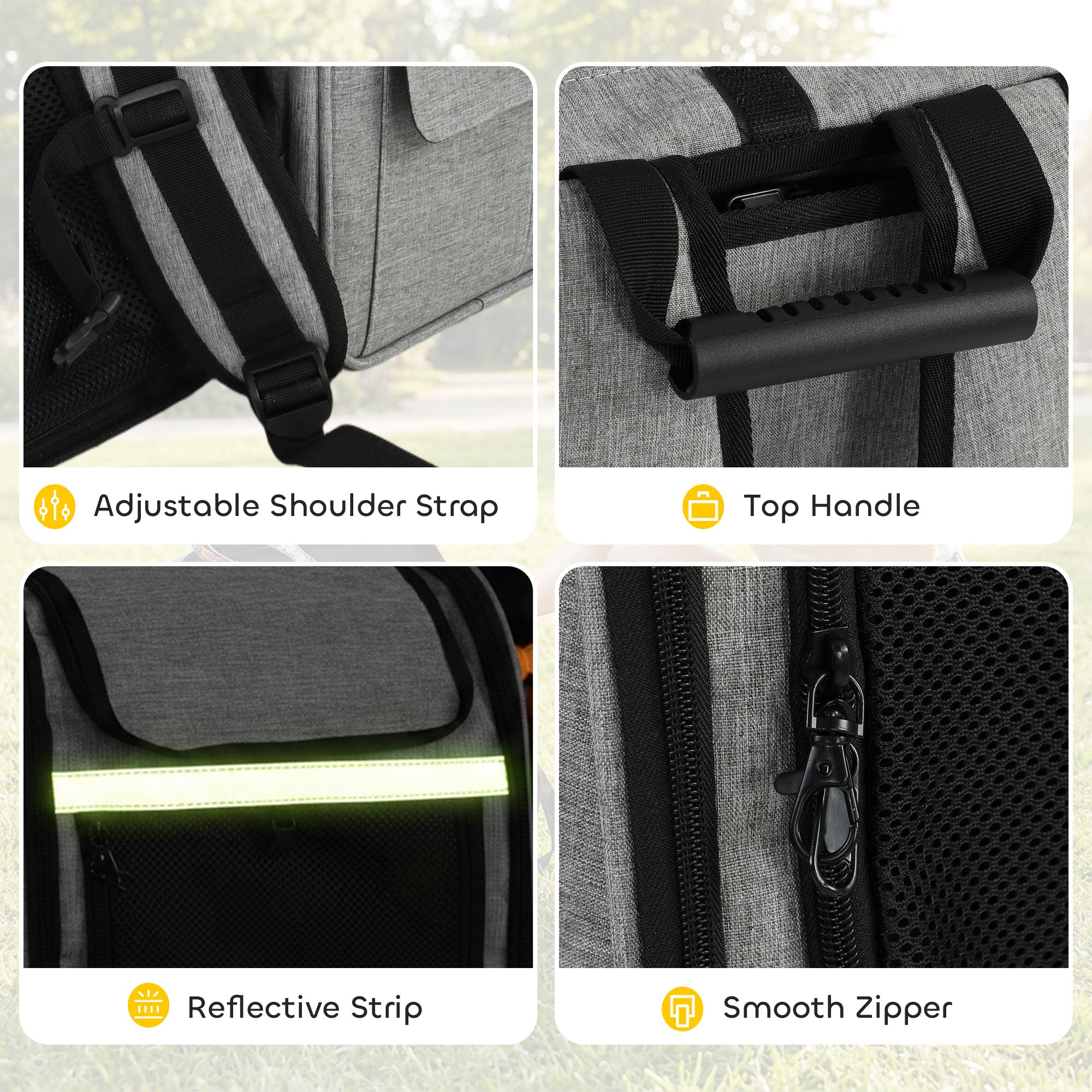 Expandable Dog Carrier with Door, 33.5 x 28 x 42 cm (13.2 x 11.0 x 16.5 in) – 5 Pockets, Reflective Stripe, Carrier for Cats & Dogs up to 10 kg (22 lb) – Light Gray
