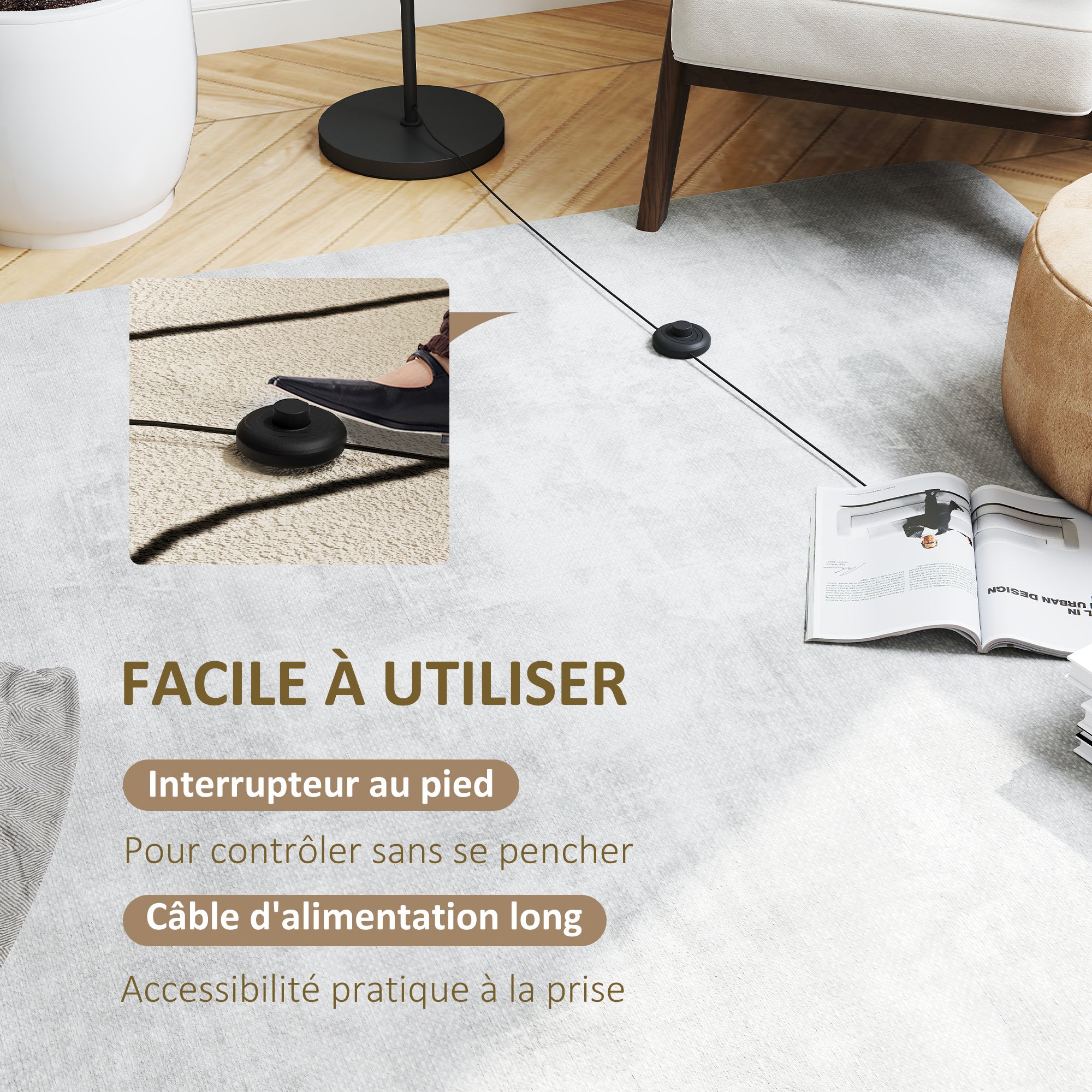 Floor Lamp with Black Metal Stand and 3 White Frosted Glass Globe Lampshades - 40W - Ø 27 x 169 cm Black