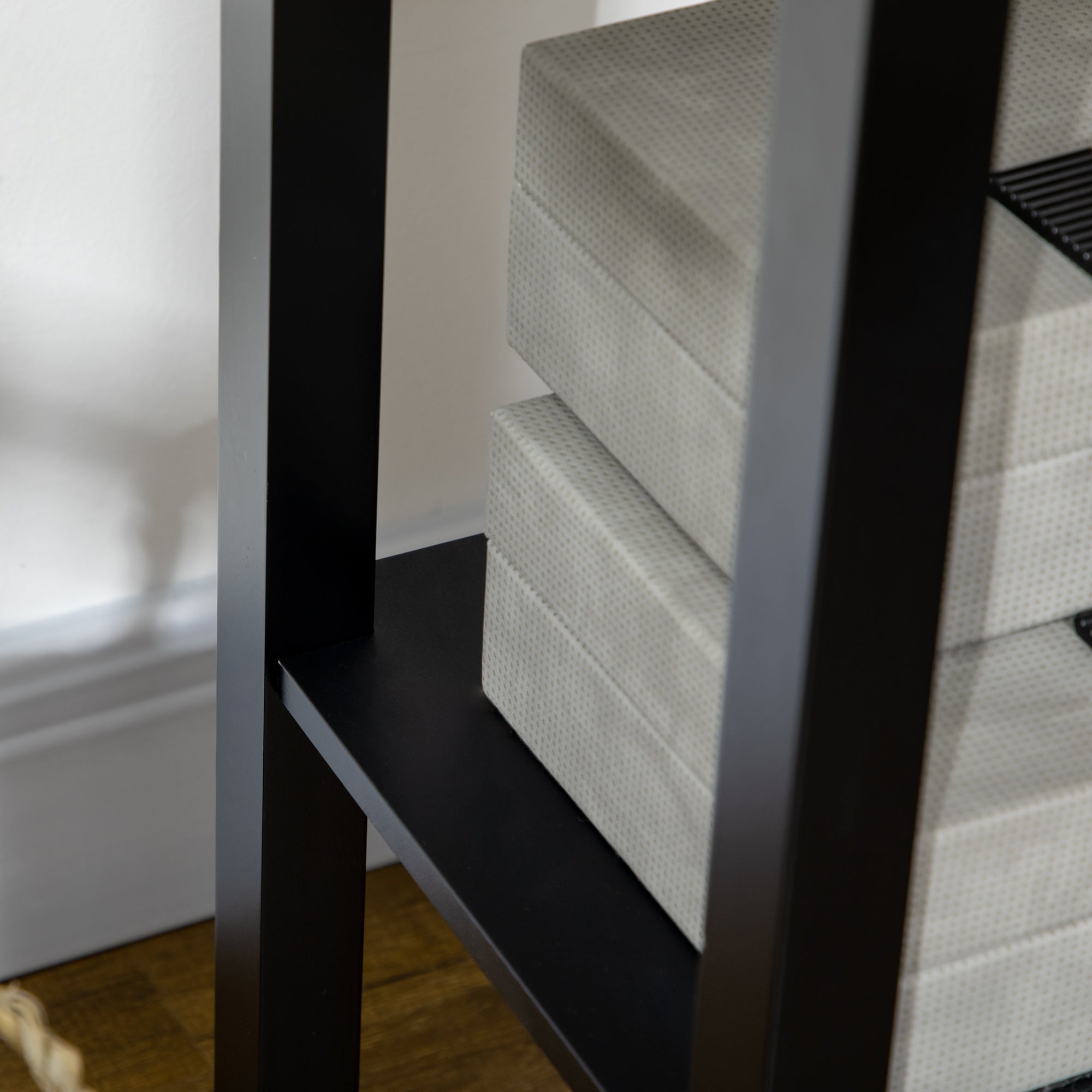 Modern Style Side Table with Drawer and Storage Shelf Nightstand for Living Room Bedroom 30x30x75 cm Black