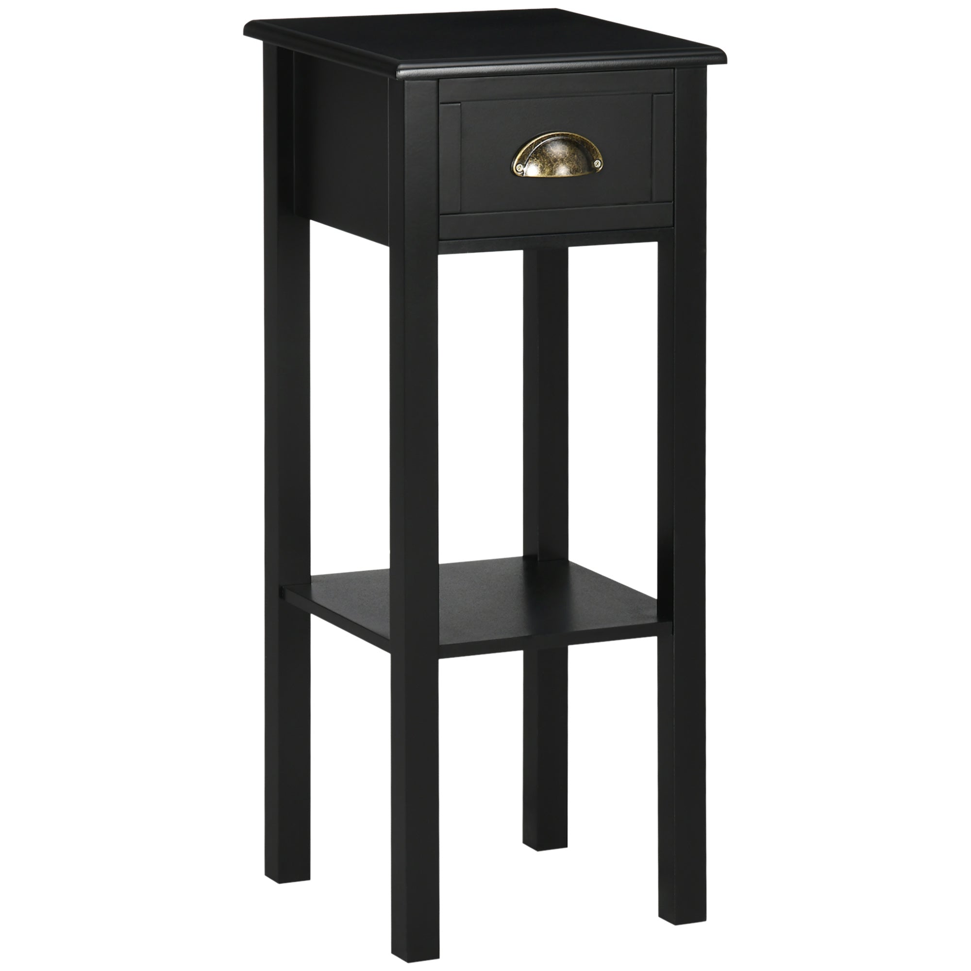 Modern Style Side Table with Drawer and Storage Shelf Nightstand for Living Room Bedroom 30x30x75 cm Black