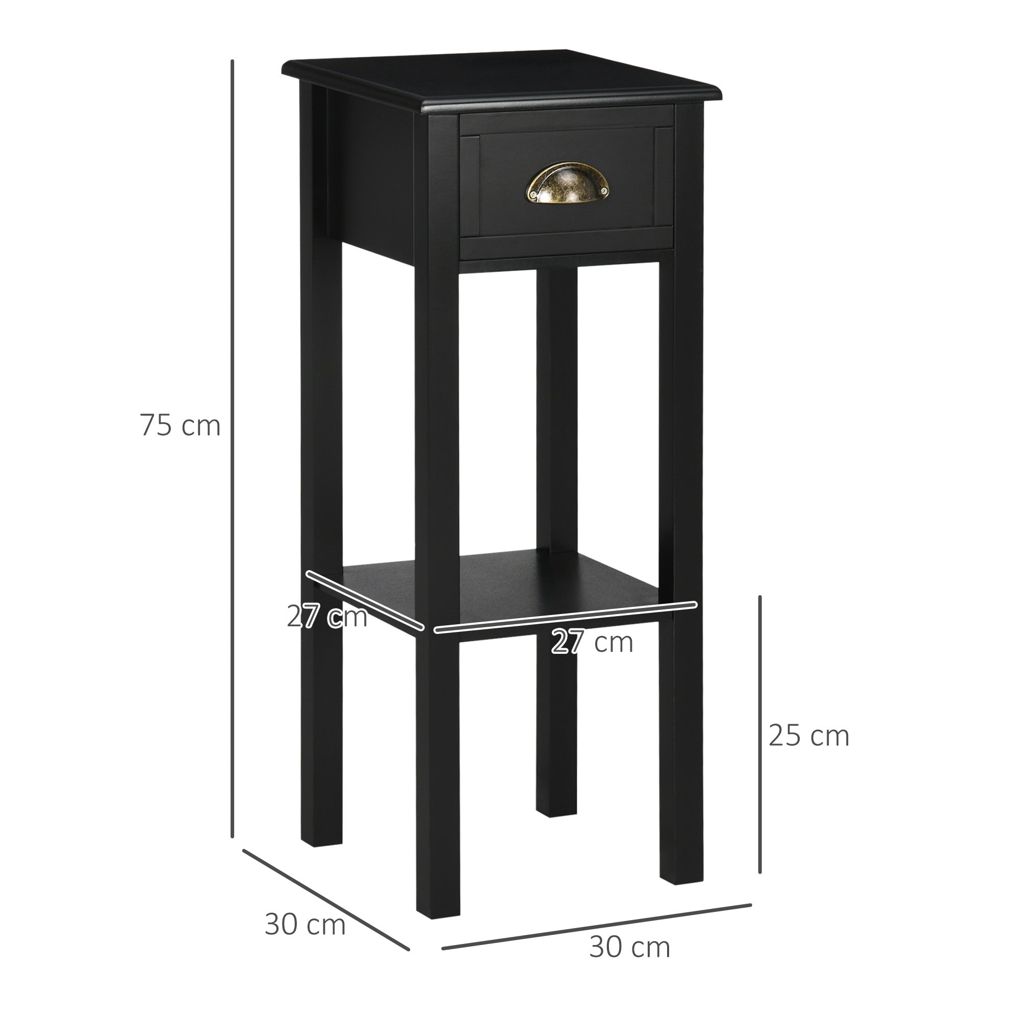 Modern Style Side Table with Drawer and Storage Shelf Nightstand for Living Room Bedroom 30x30x75 cm Black