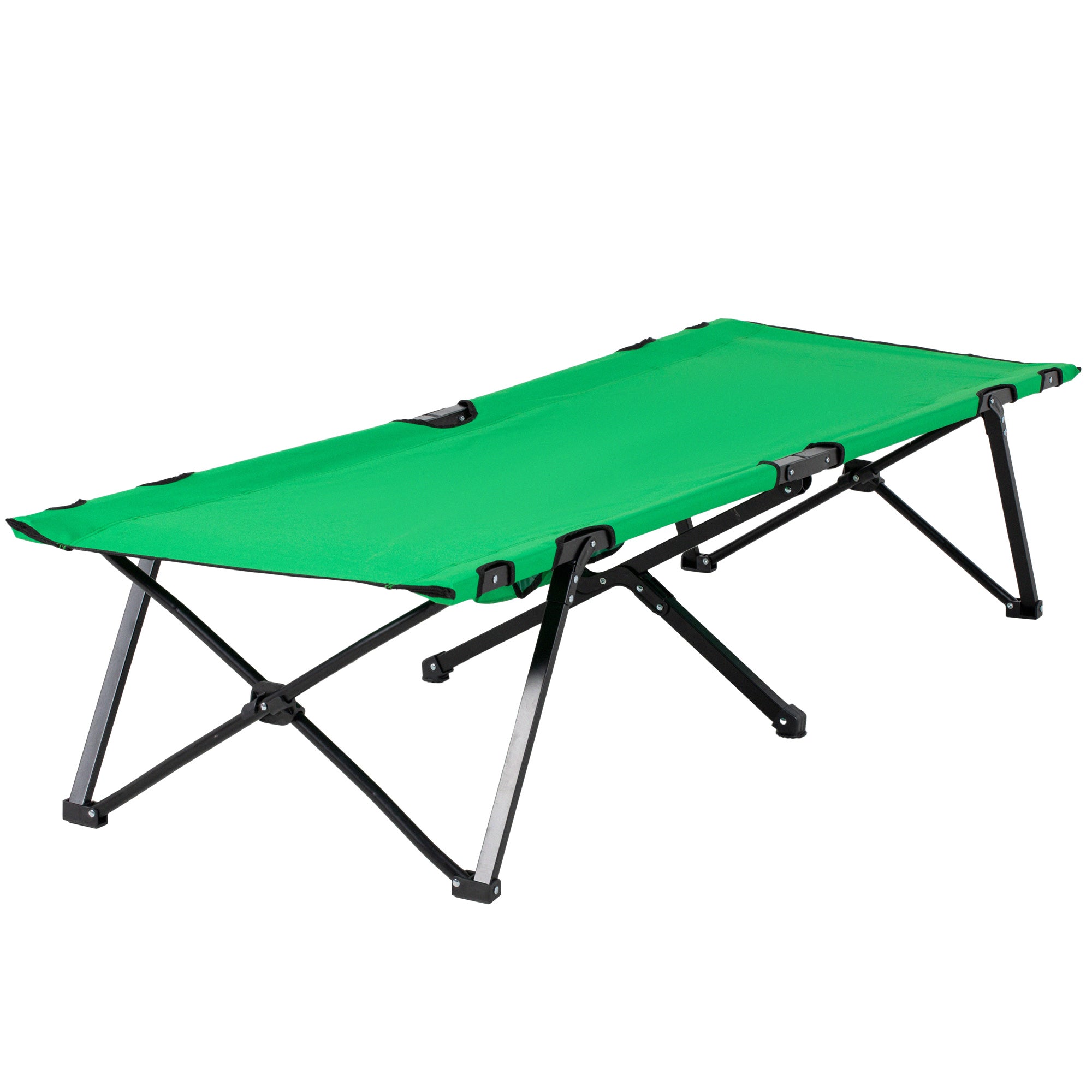 Camping Bed Folding Bed Portable with Side Pocket Cup Holder up to 136 kg load capacity Steel Oxford Green+Black 190 x 65 x 40 cm