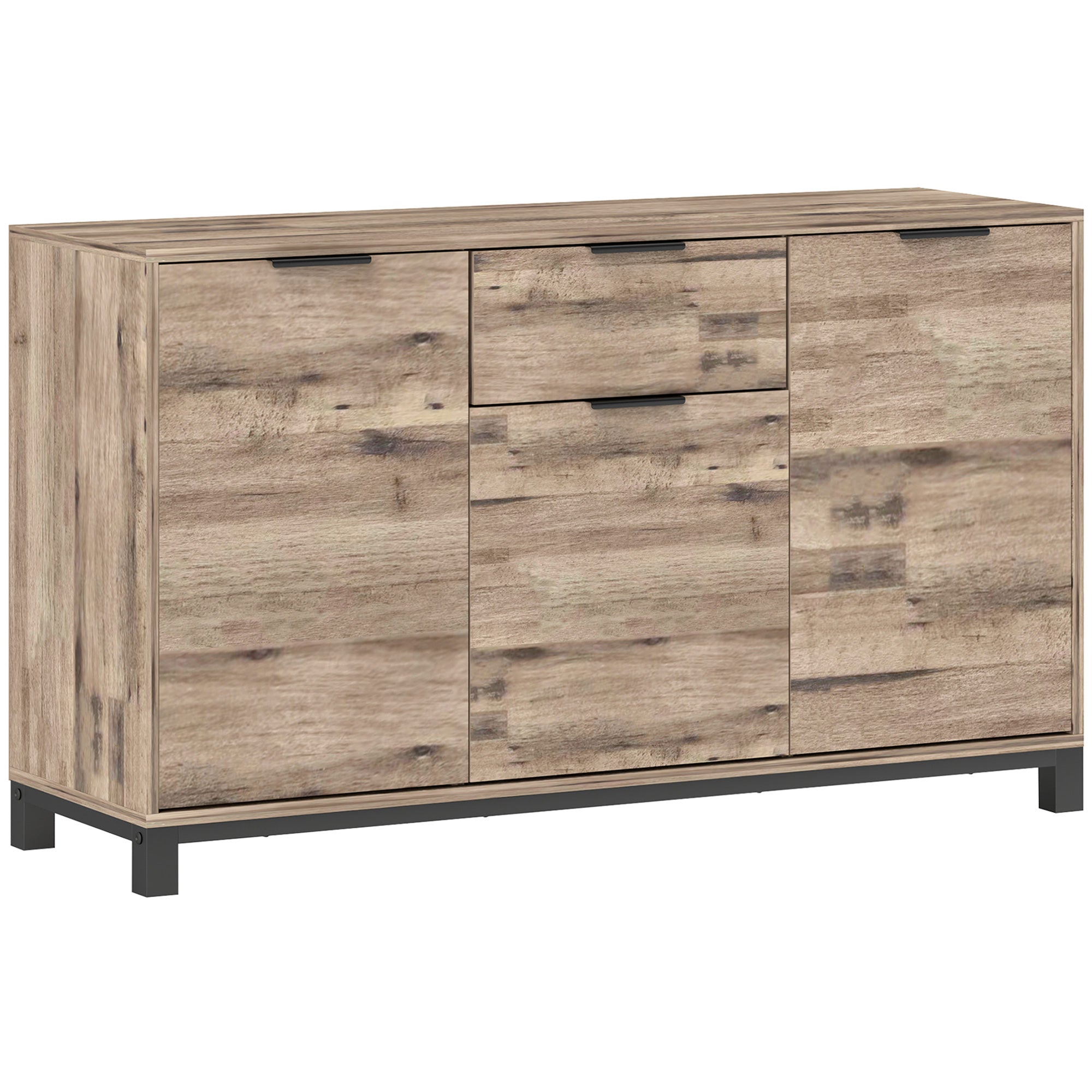 Living Room Cabinet, Sideboard with Drawer and 3 Cabinets with Adjustable Shelves, Cupboard with Industrial Style Steel Legs for Dining Room and Kitchen, 120x36.5x70 cm, Brown