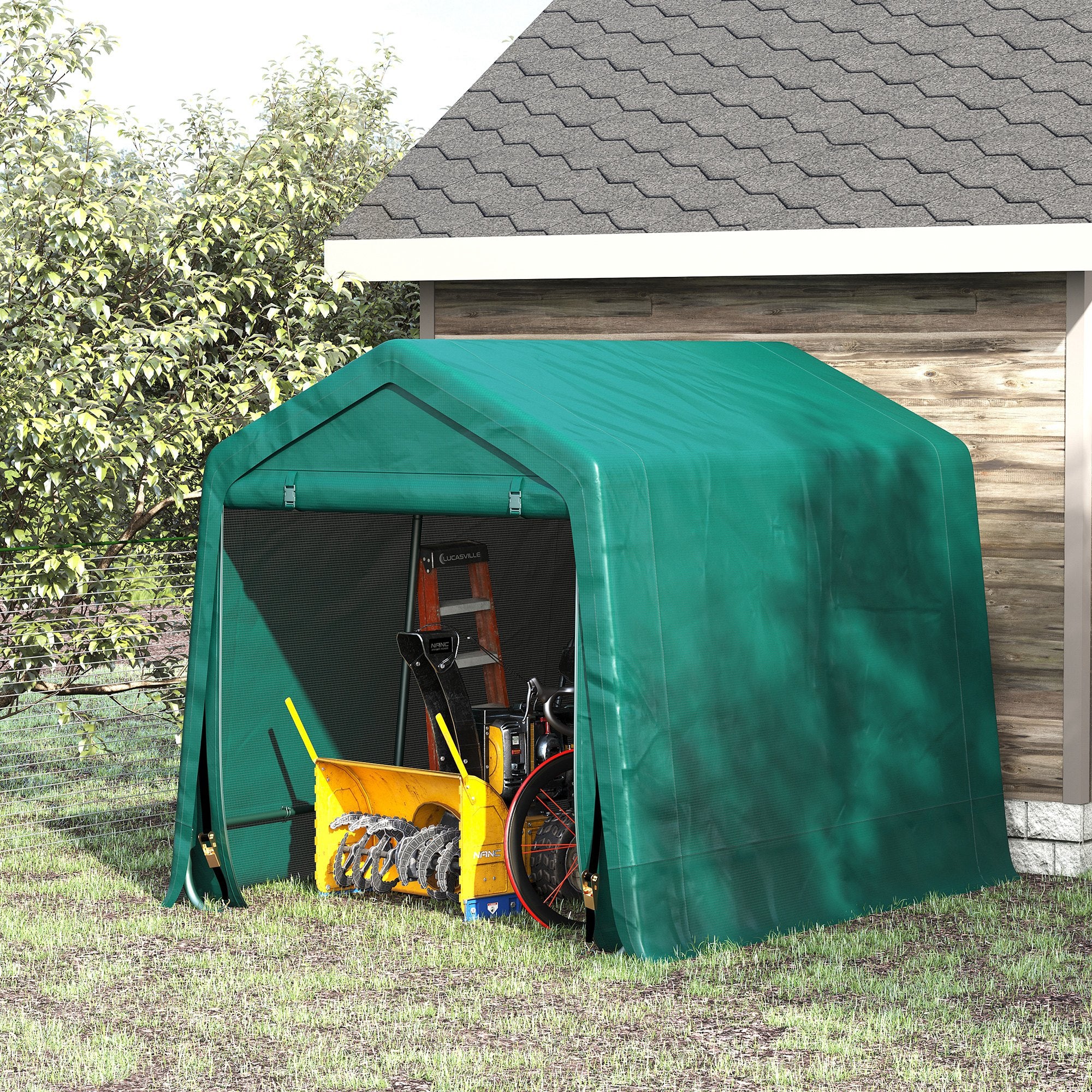 Garden Shed for Tools Bicycles 2.4x2x2 m Outdoor Storage Shed with 2 Zippered Doors Waterproof Anti-UV Garden Tent Green