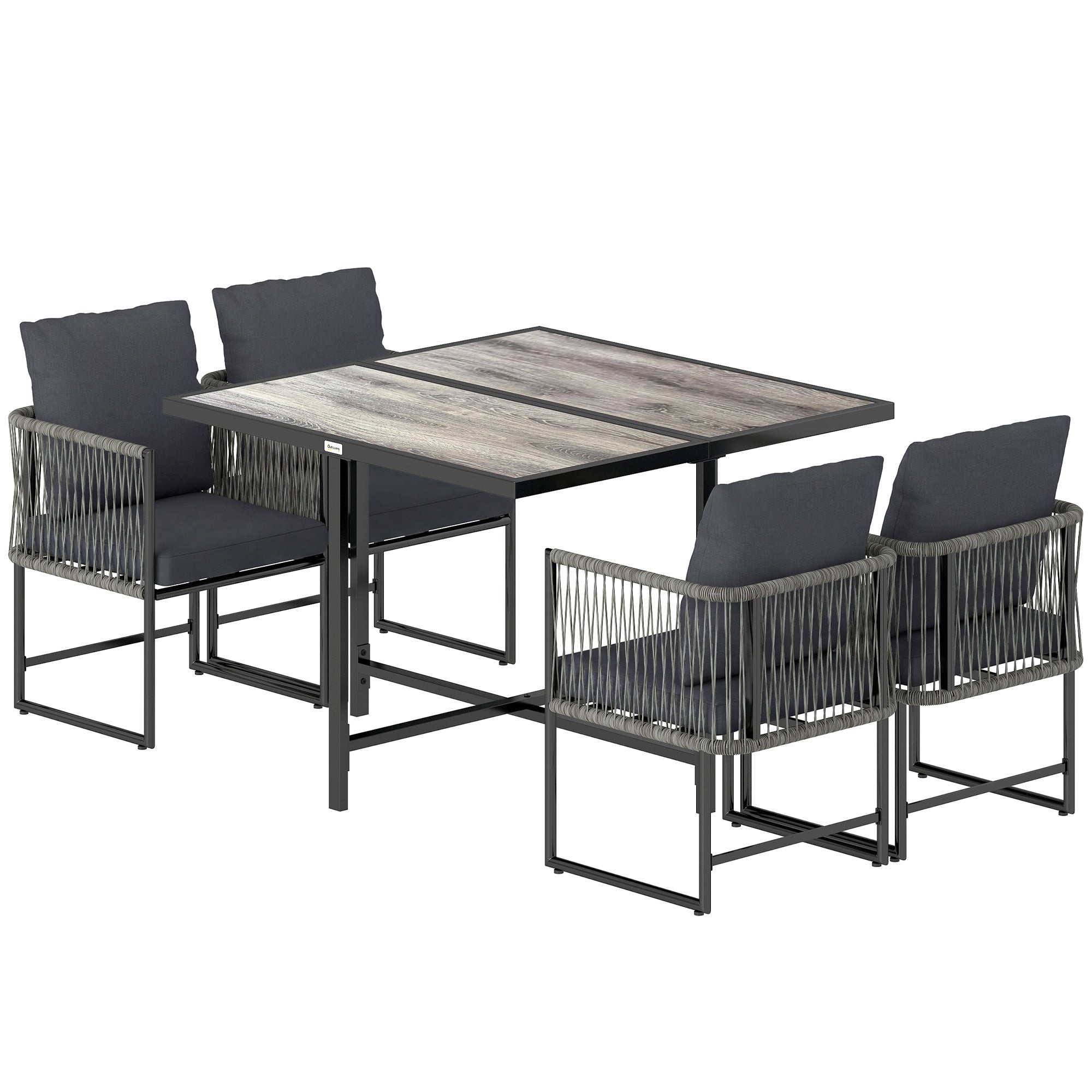 5-Piece Polyrattan Garden Furniture Set — Space-Saving Dining Set with Removable Cushions, Two-Part DPC Tabletop, Seats 4, for Garden Balcony Terrace