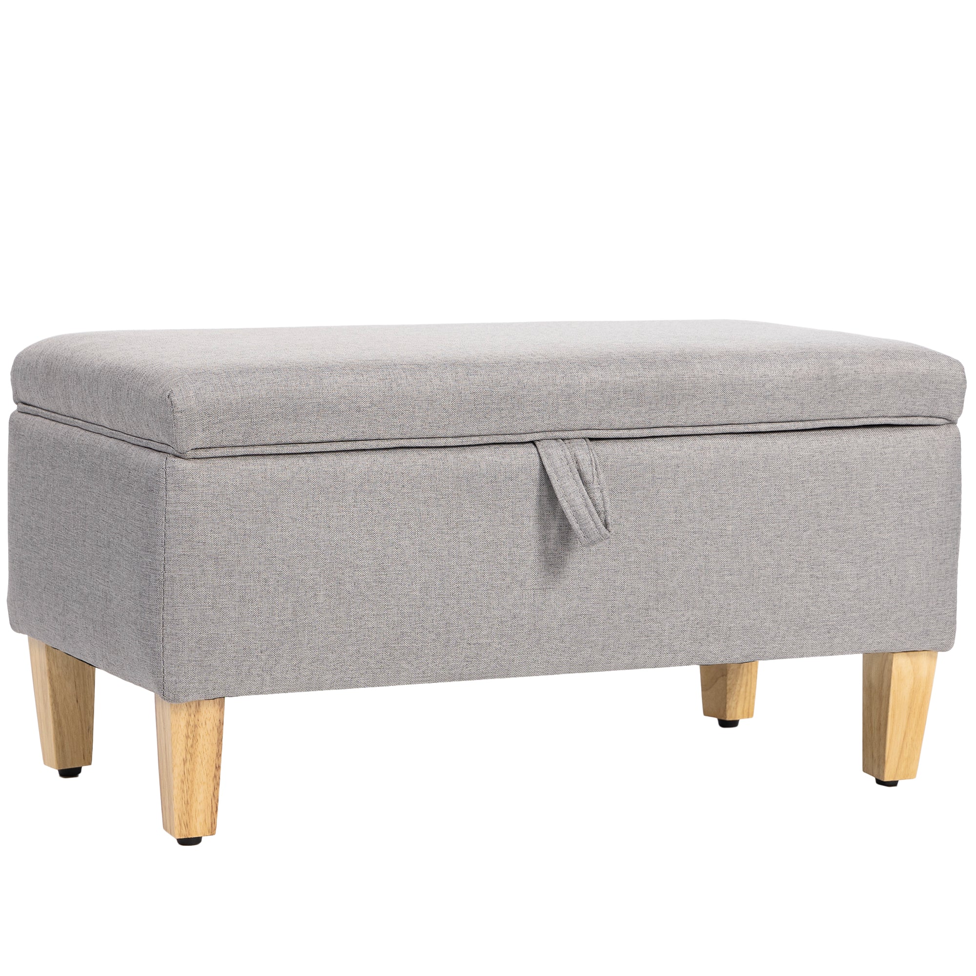 Storage Bench — Linen-Upholstered End-of-Bed Ottoman with Rubberwood Legs, Light Gray, 71 x 37 x 36 cm (28.0 x 14.6 x 14.2 in)