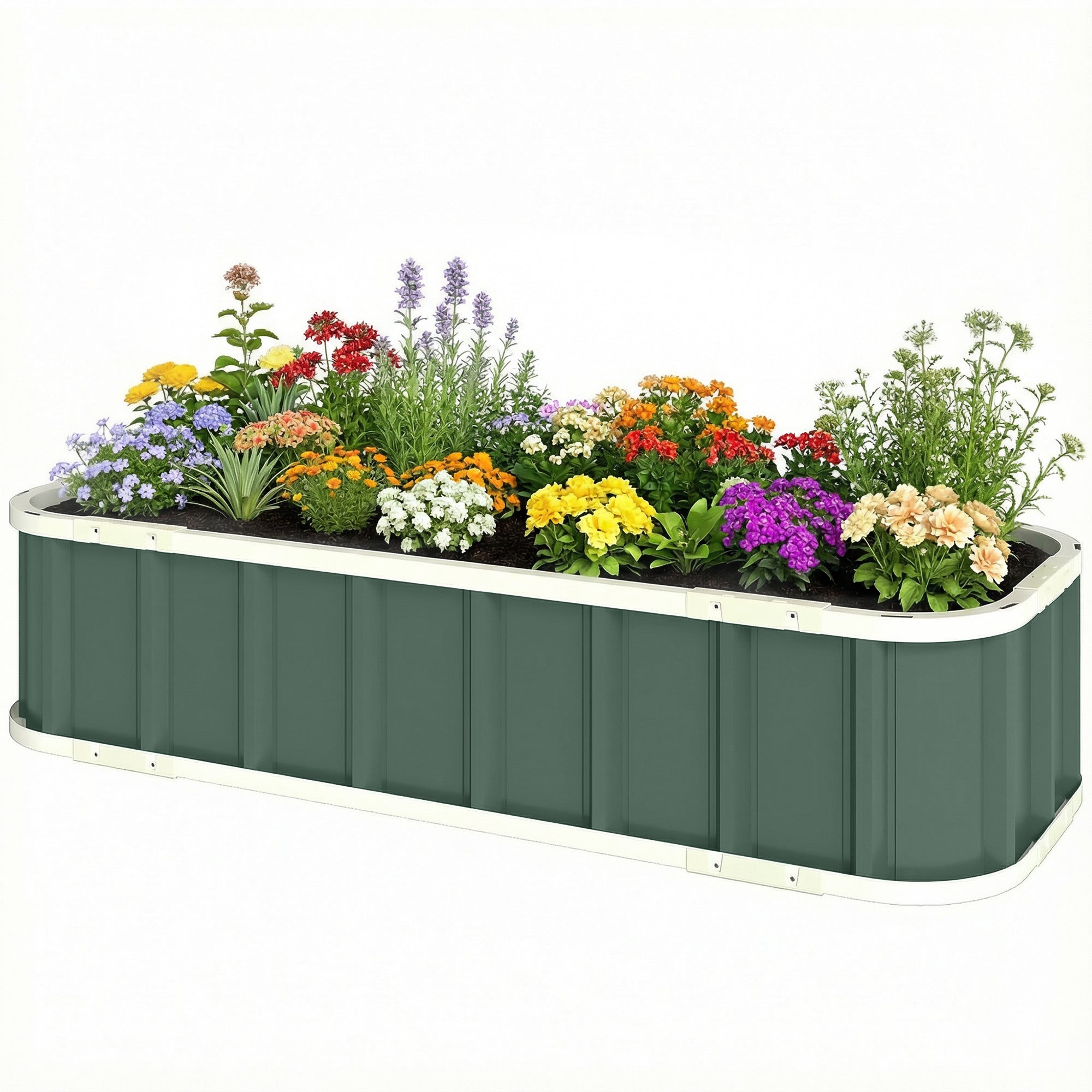 Steel Raised Garden Bed Planter with Click-Lock, Folded Edge — 136 x 52 x 31 cm (53.5 x 20.5 x 12.2 in) — Light Green