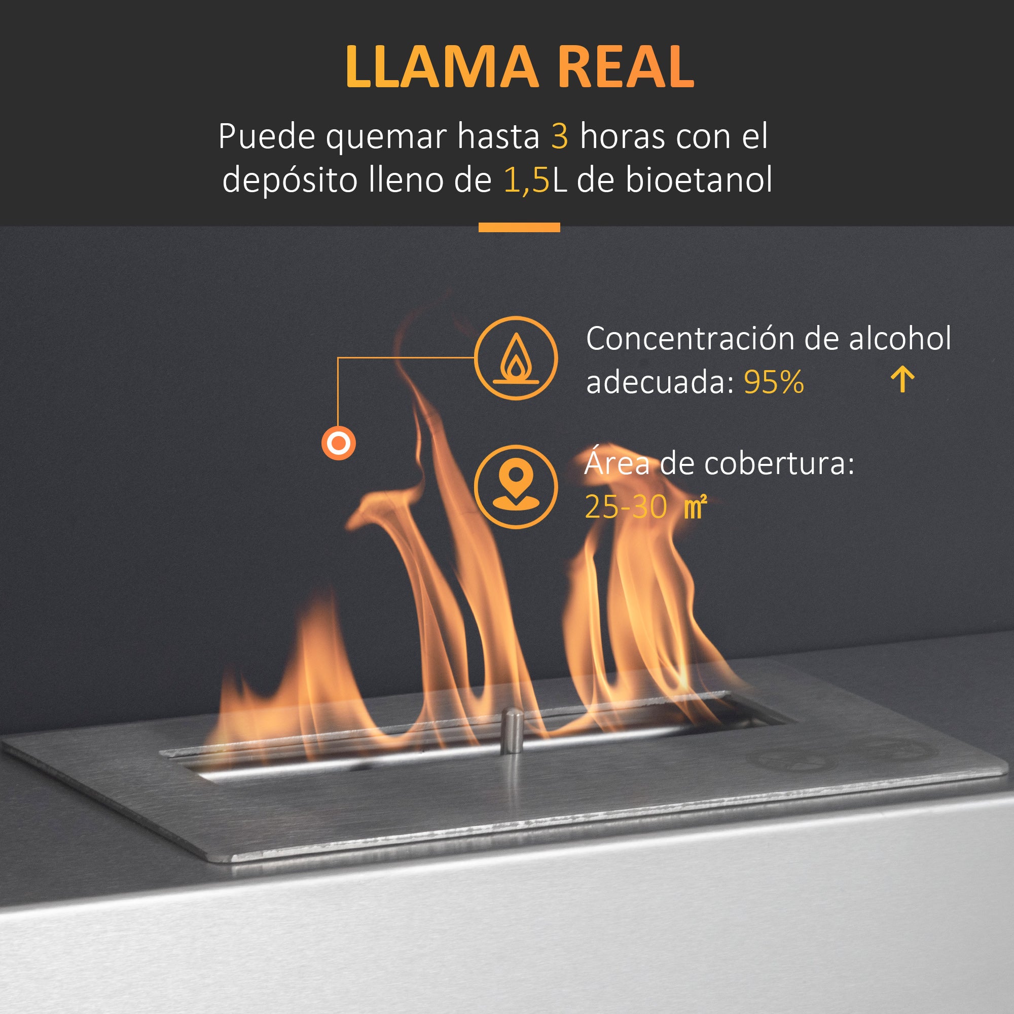 Wall-Mounted Bioethanol Fireplace Ethanol Stove 1.5 L Capacity 3-Hour Combustion Stainless Steel Tank for 20-25 m² 60x22x40 cm Black