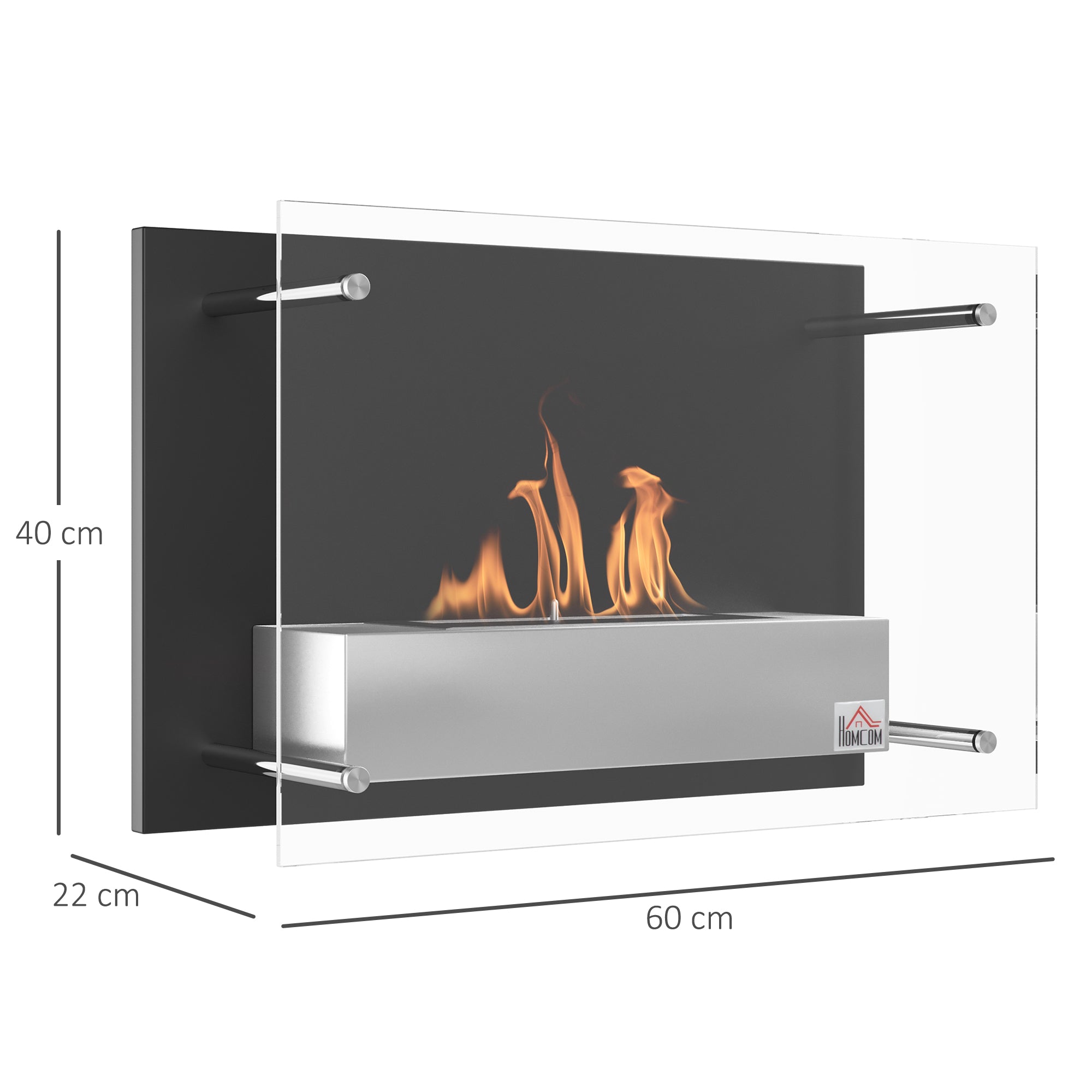 Wall-Mounted Bioethanol Fireplace Ethanol Stove 1.5 L Capacity 3-Hour Combustion Stainless Steel Tank for 20-25 m² 60x22x40 cm Black