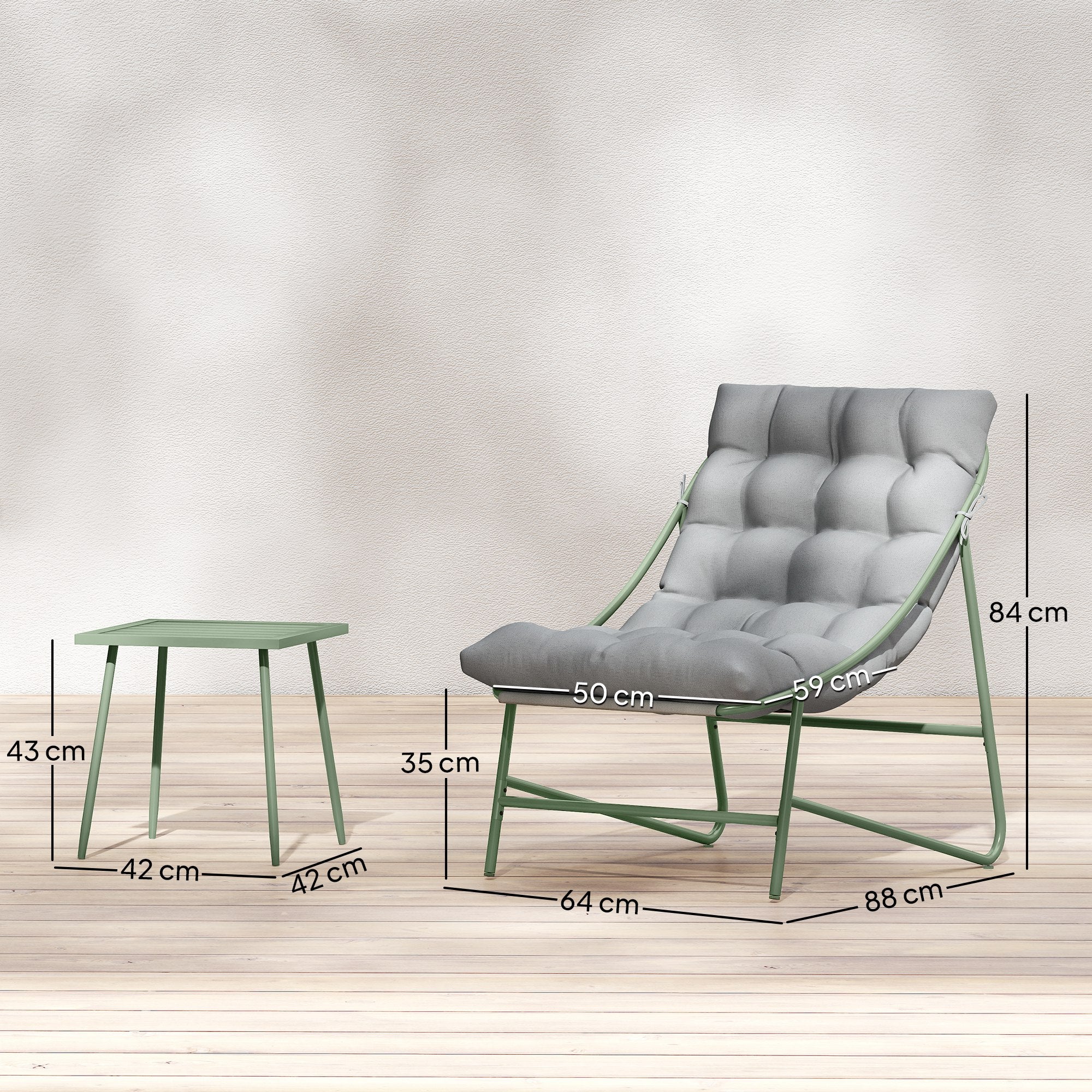 3-Piece Outdoor Patio Bistro Set with Cushions — 2 Lounge Chairs & Side Table, Powder-Coated Steel Frame, Light Gray