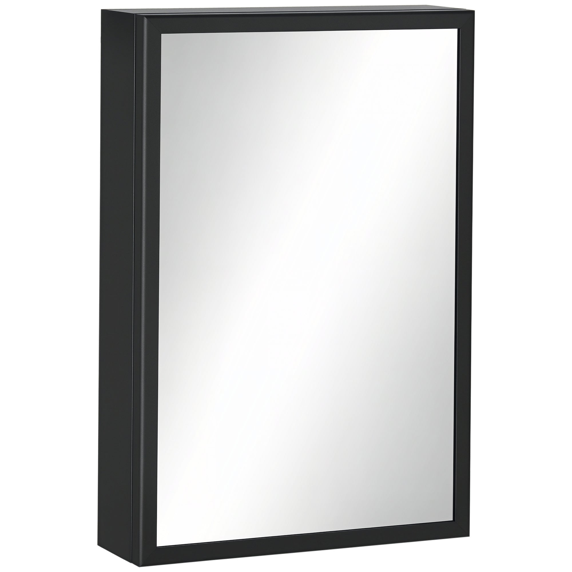 Bathroom Mirror Cabinet with Aluminum Door + Stainless Steel Frame Wall Mounted Mirror Cabinet with 1 Mirror Door and 2 Steel Shelves 40 x 12 x 60 cm - Black