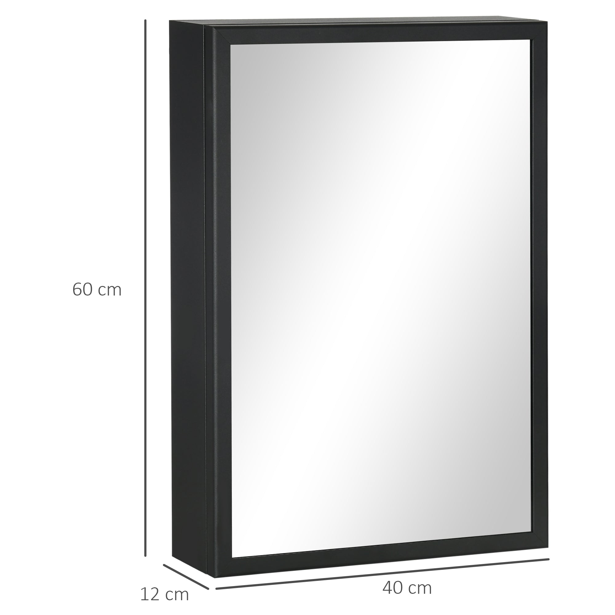 Bathroom Mirror Cabinet with Aluminum Door + Stainless Steel Frame Wall Mounted Mirror Cabinet with 1 Mirror Door and 2 Steel Shelves 40 x 12 x 60 cm - Black