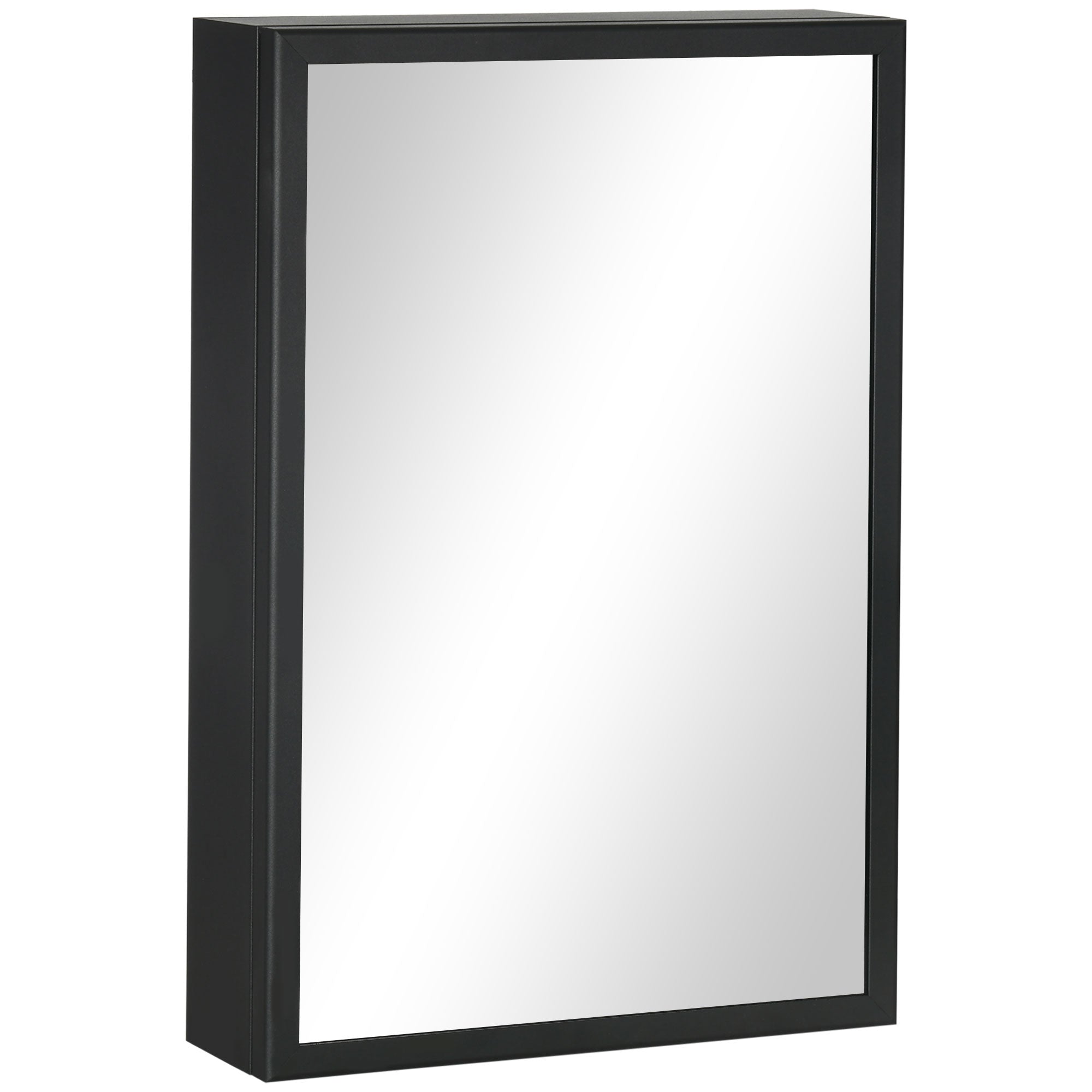 Bathroom Mirror Cabinet with Aluminum Door + Stainless Steel Frame Wall Mounted Mirror Cabinet with 1 Mirror Door and 2 Steel Shelves 40 x 12 x 60 cm - Black
