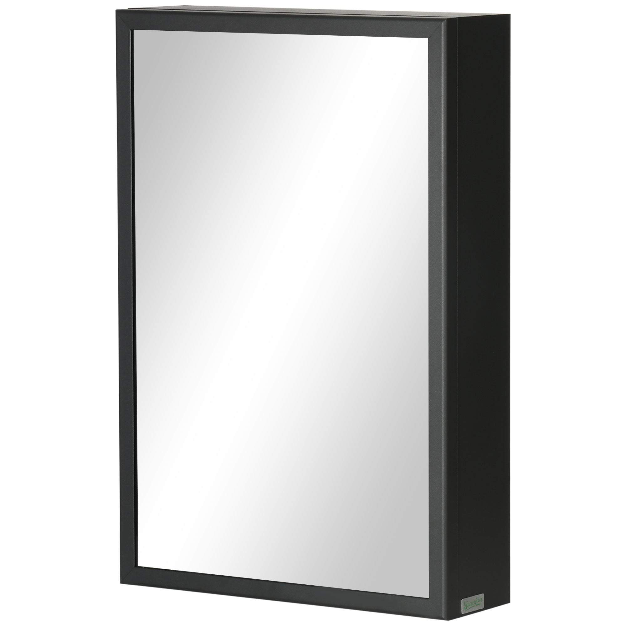 Bathroom Mirror Cabinet with Aluminum Door + Stainless Steel Frame Wall Mounted Mirror Cabinet with 1 Mirror Door and 2 Steel Shelves 40 x 12 x 60 cm - Black