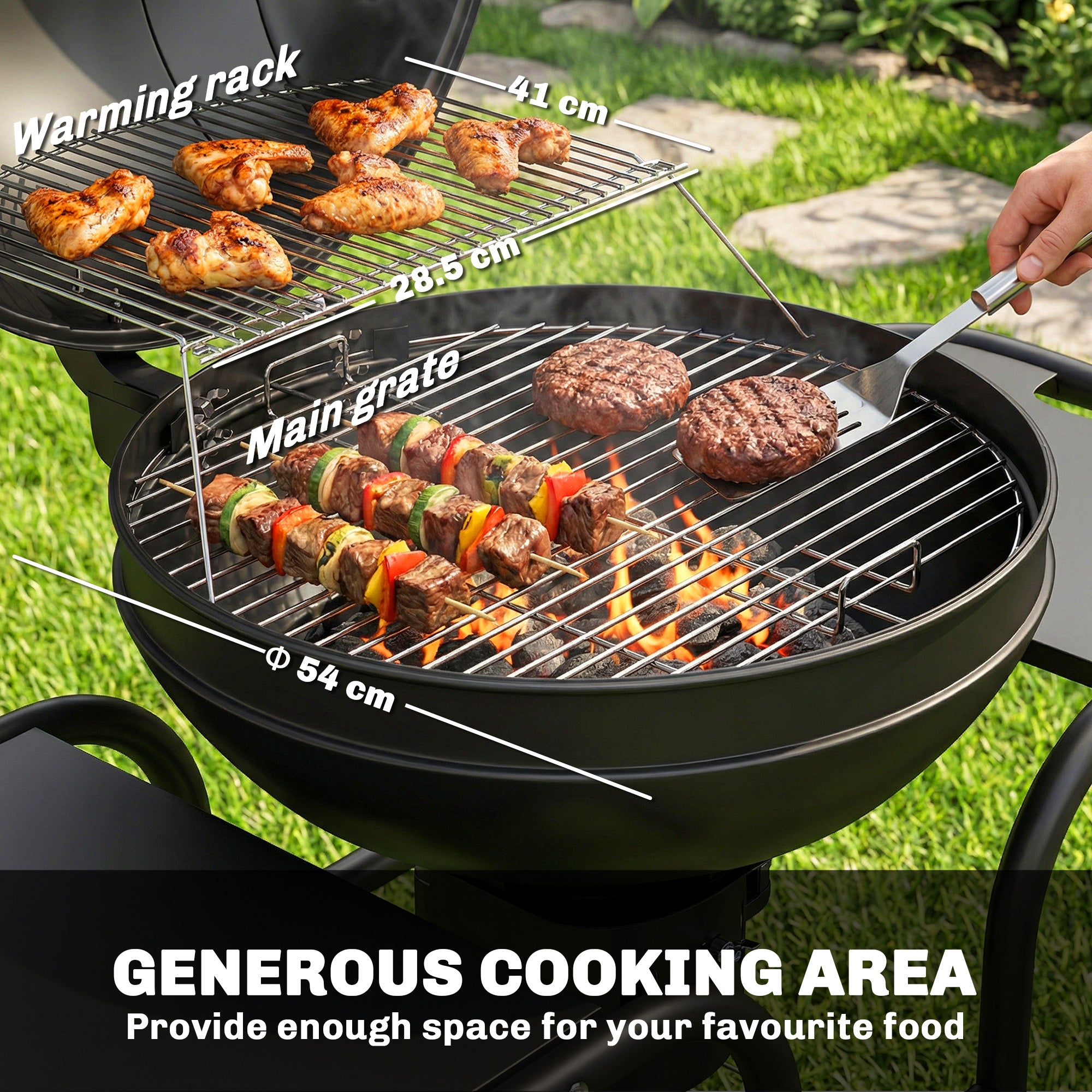 Charcoal Kettle Grill with Side Tables, Lid Thermometer & Wheels — 50.8 x 25.0 x 41.9 in (129 x 63.5 x 106.5 cm)