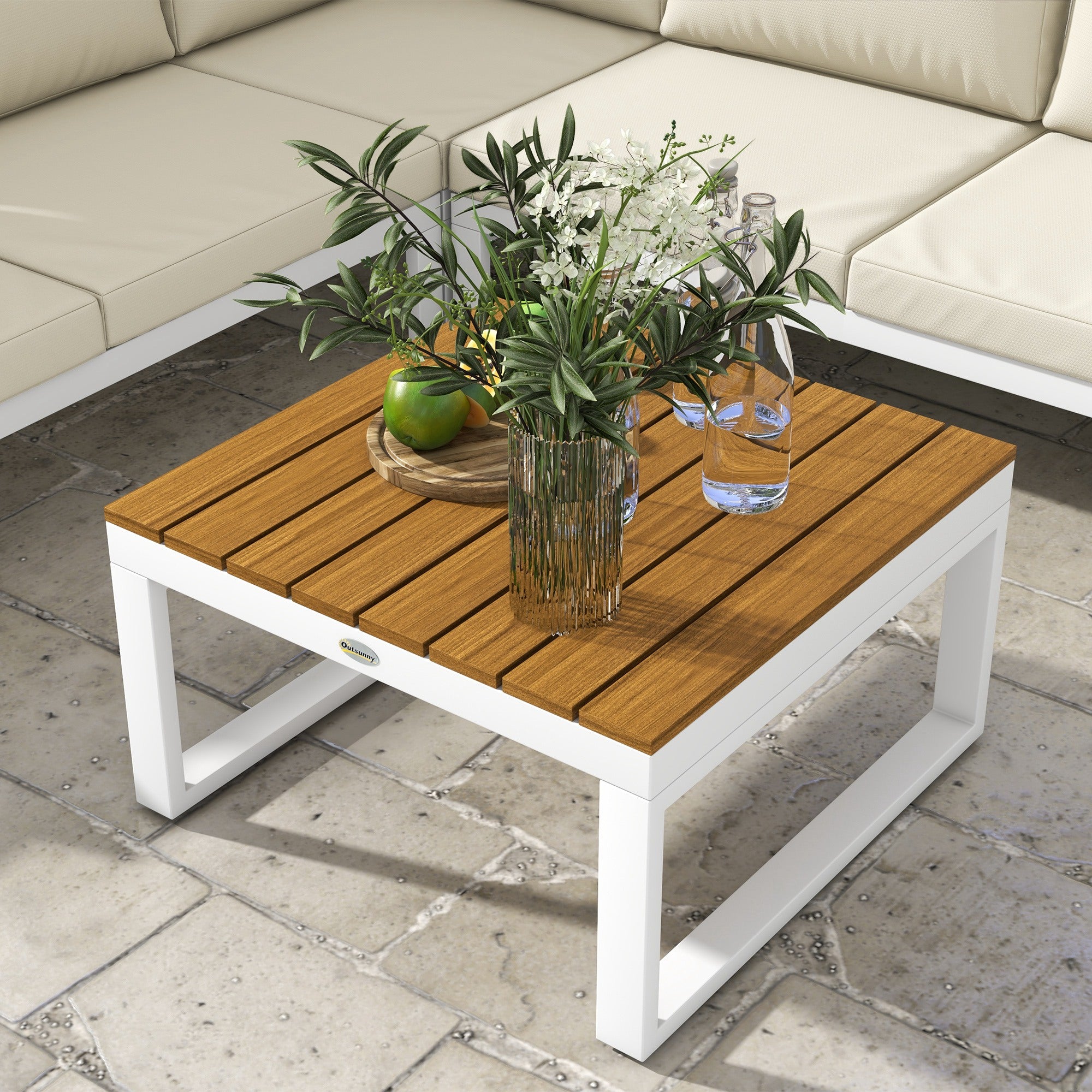 4-Piece Outdoor Garden Furniture Set Patio Furniture Set Includes 2 Double Sofas 1 Reclining Corner Sofa and Coffee Table with Cushions Cream