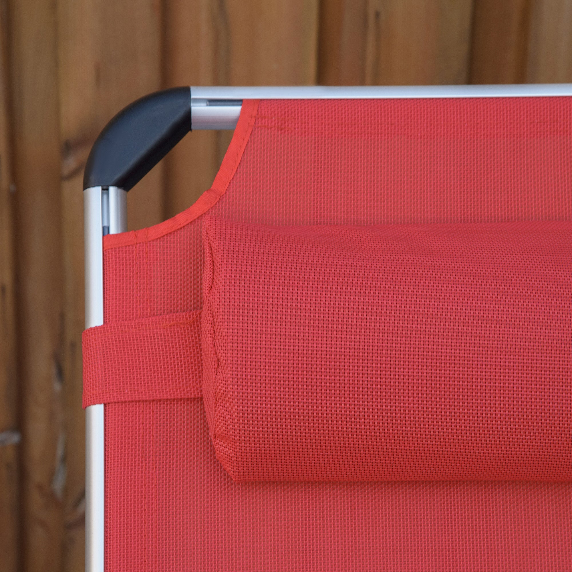 Folding Sun Lounger Garden Lounger with Head Pillow Recliner with 4-position Adjustable Backrest Camping Lounger up to 120 kg Load Capacity for Outdoor Park, Garden, Red
