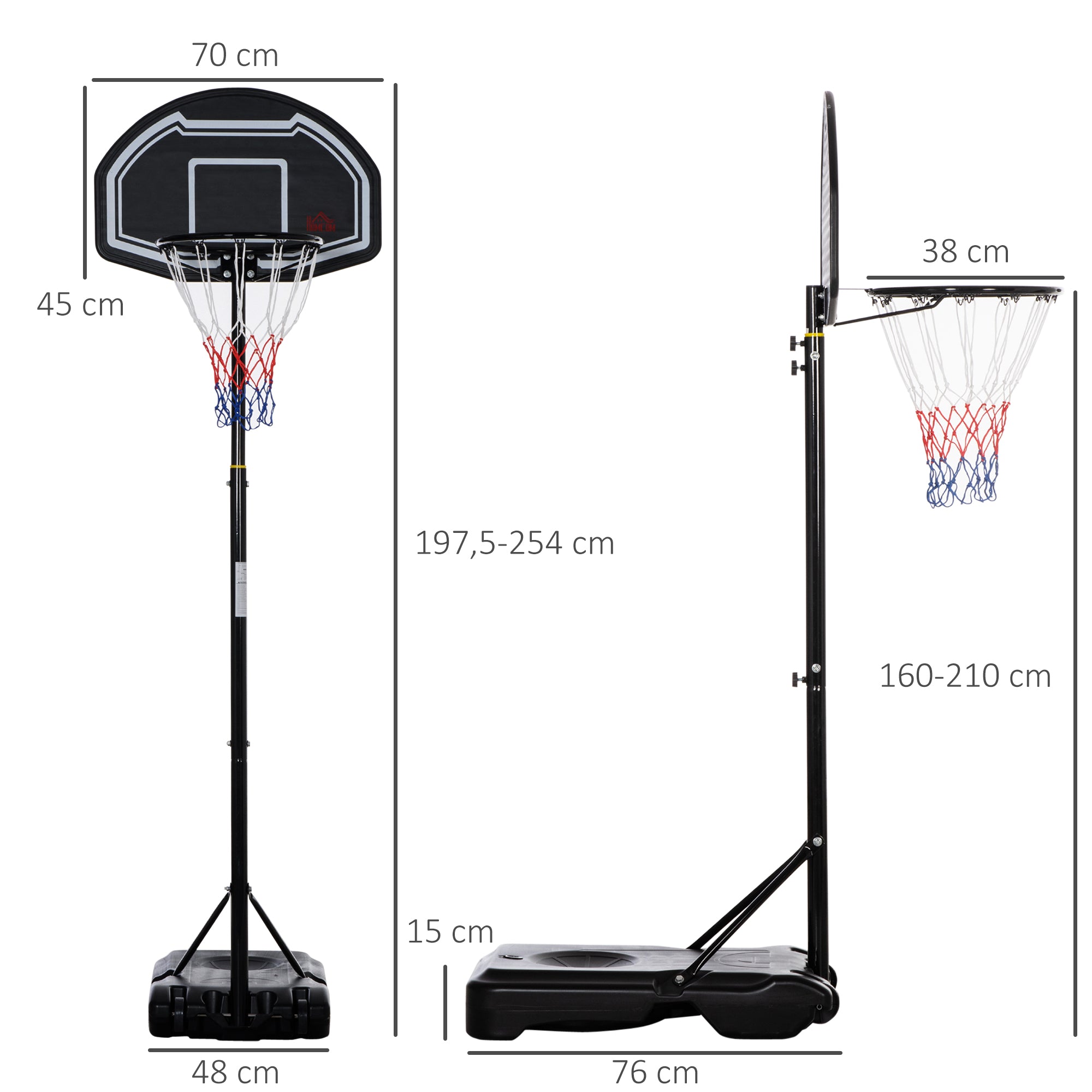 Adjustable Portable Outdoor Basketball Hoop — 63–83 in Height, PE Backboard, Wheeled Fillable Base — Teens & Adults
